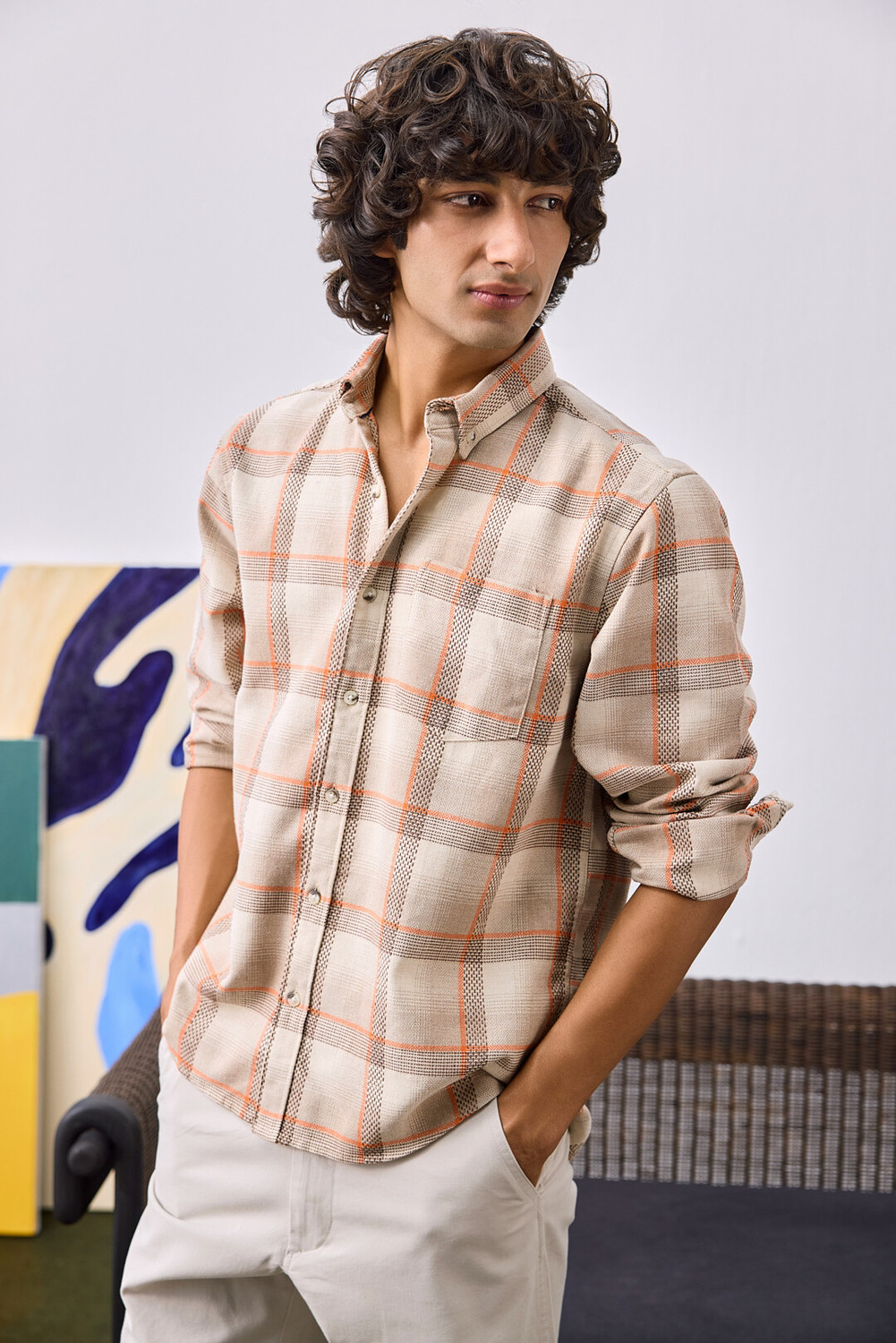 Image of UNSTD Men Regular Fit Cotton Checked Shirt | Full Sleeves Men Relaxed Fit Fit Striped Spread Collar Casual Shirt