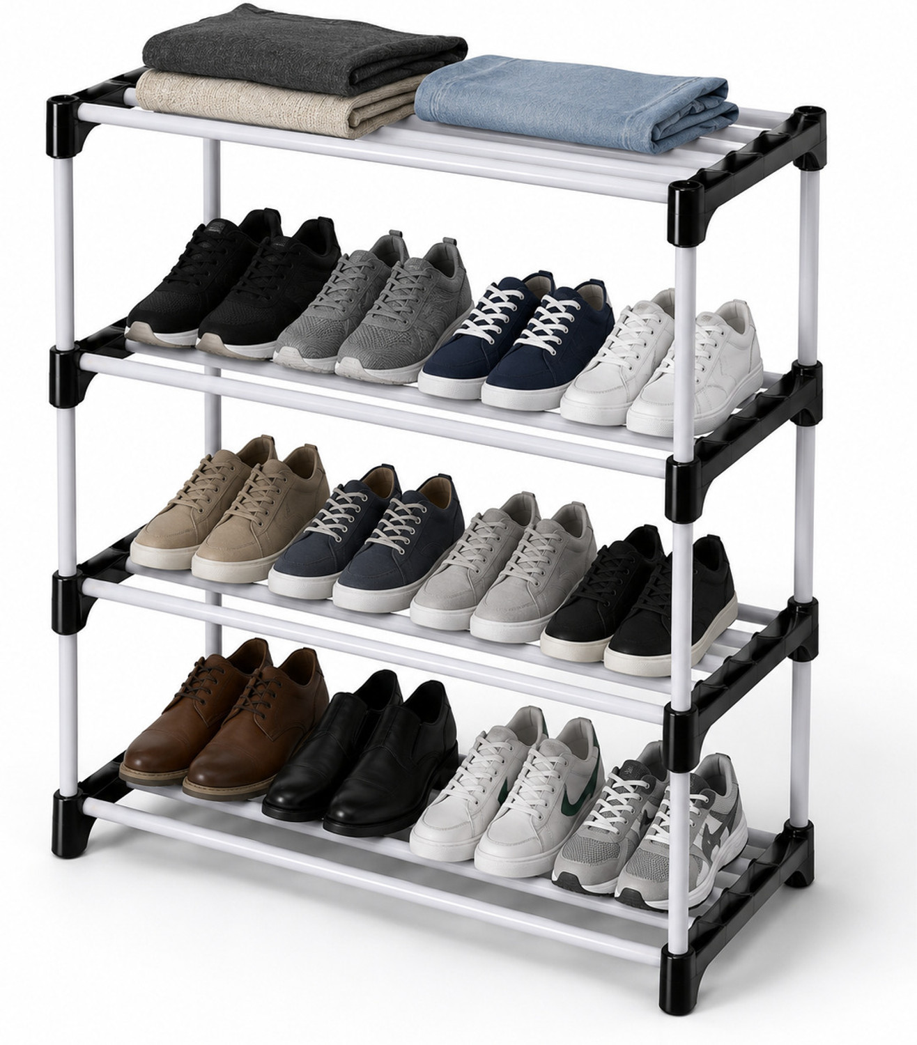 Image of ZENVEXYO Plastic Shoe Stand (black, 3 Shelves, DIY(Do-It-Yourself))