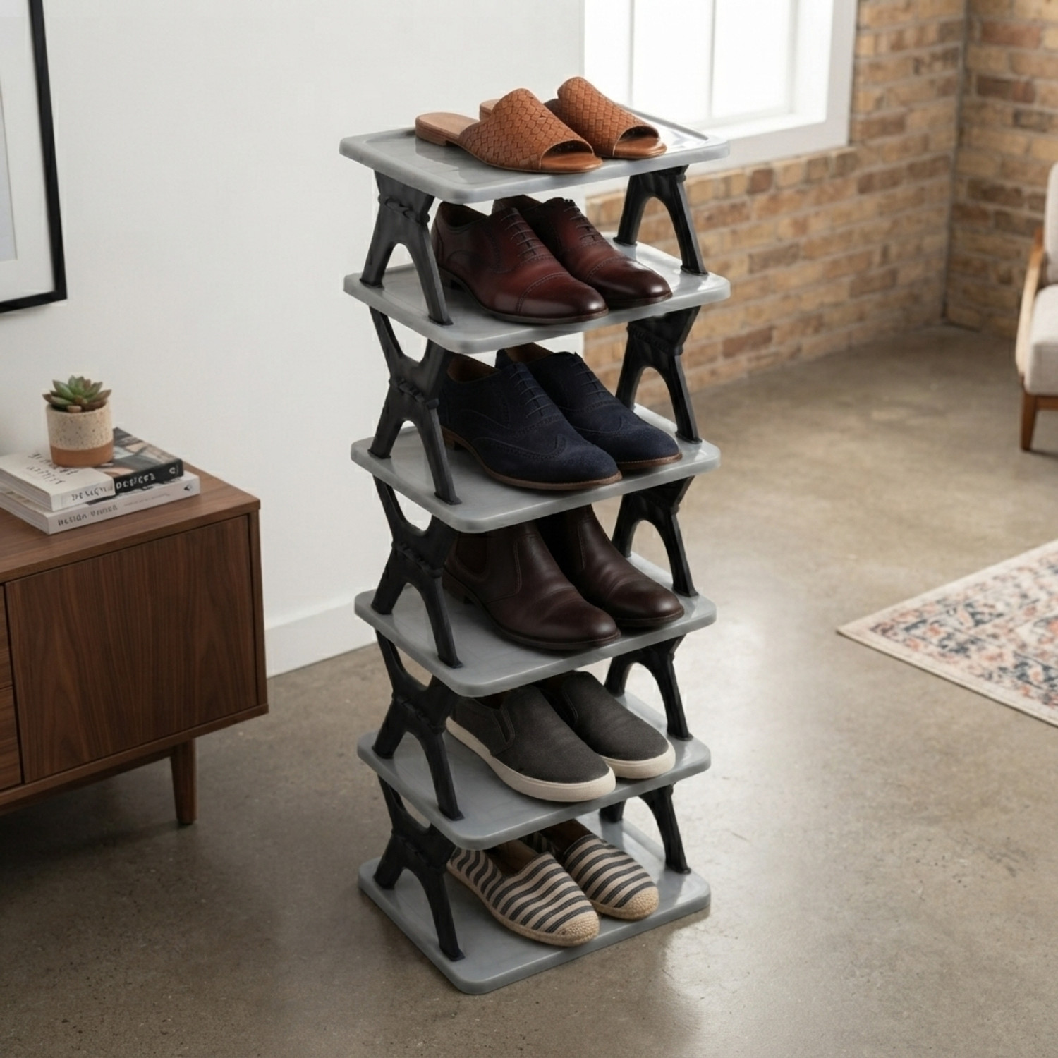 Image of Trendy Delta Premium 6 shelf Plastic And Steel Shoe Rack For Home (24 Pairs) Plastic, Metal Shoe Stand (Gloss, 6 Shelves, DIY(Do-It-Yourself))
