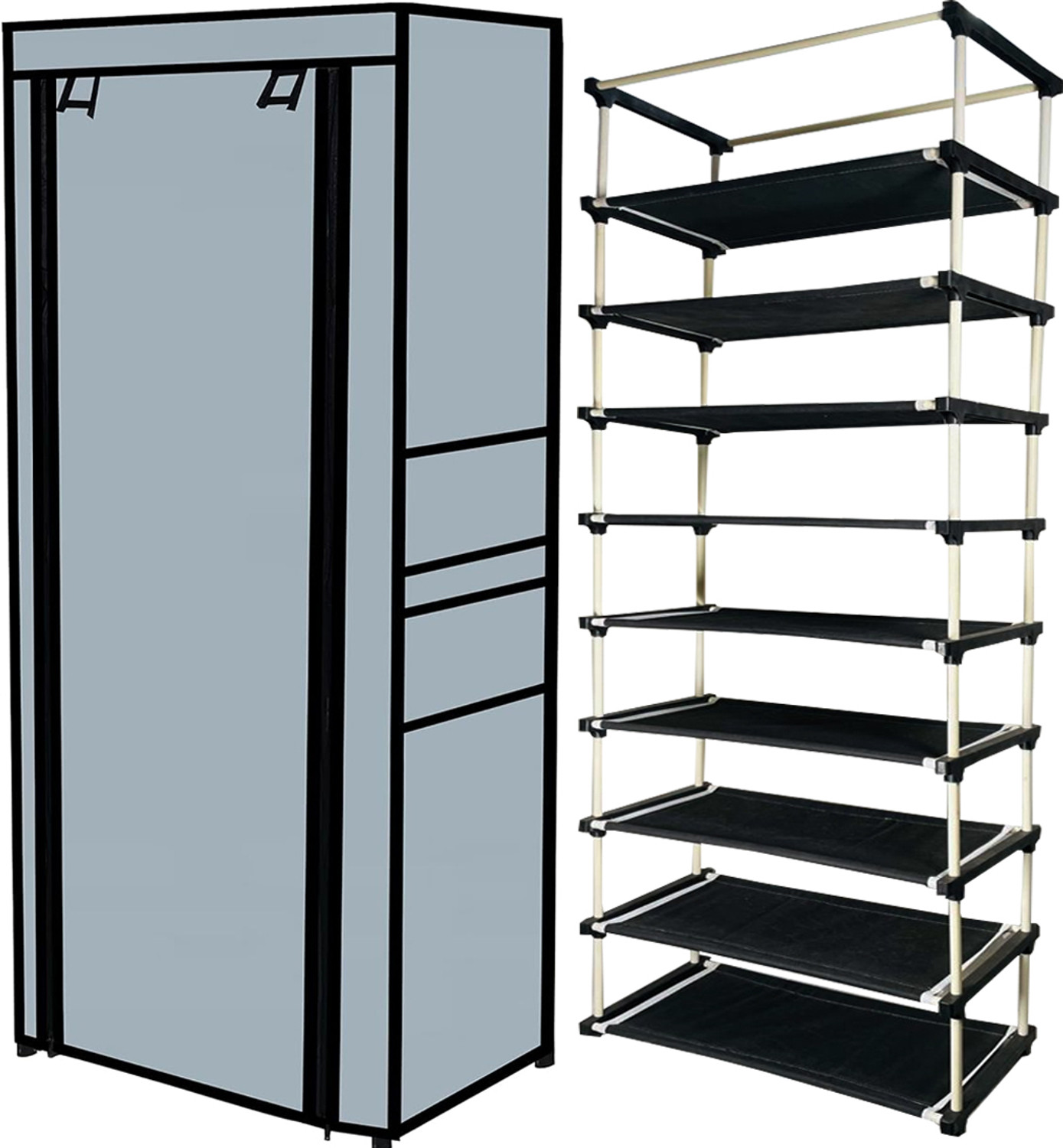 Image of ZENVEXYO Plastic Shoe Stand (black, 3 Shelves, DIY(Do-It-Yourself))