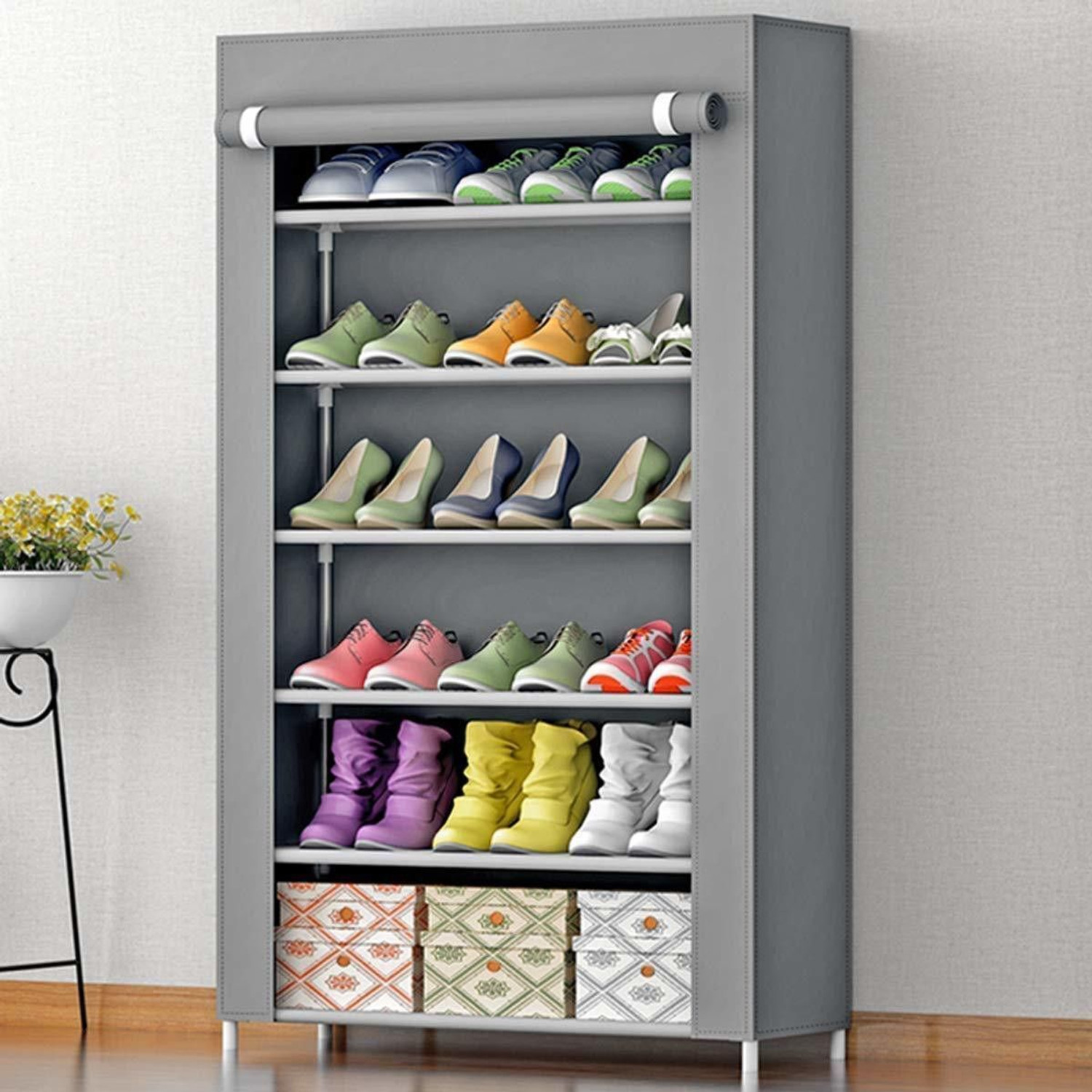 Image of ZENVEXYO Plastic Shoe Stand (black, 3 Shelves, DIY(Do-It-Yourself))