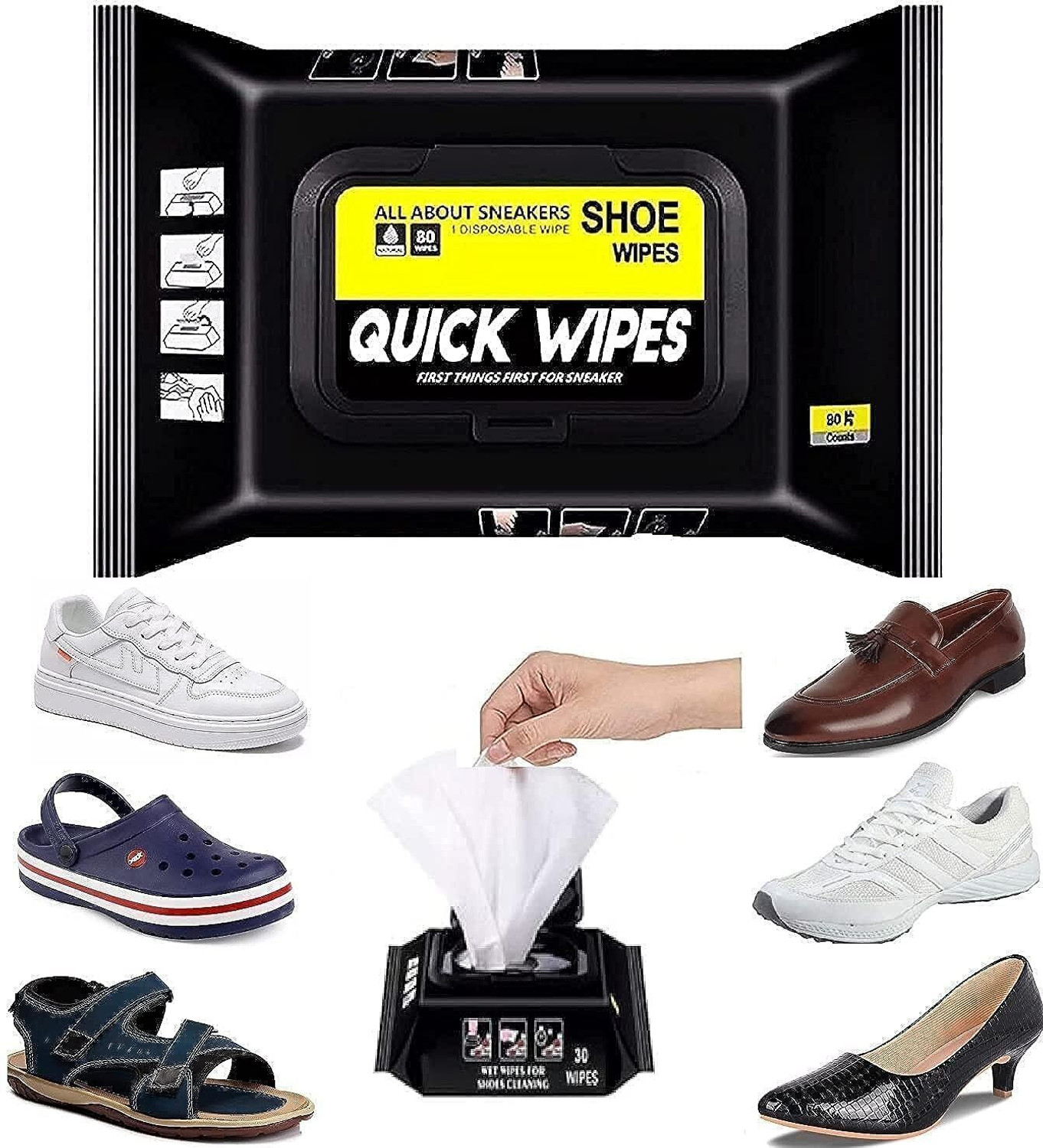 Image of Quikshines All-Purpose Shoe Cleaning Kit with Brush & Microfiber Cloth Cleaner (Leather, Generic, Leather, Sports Shoes, Synthetic Leather, White)