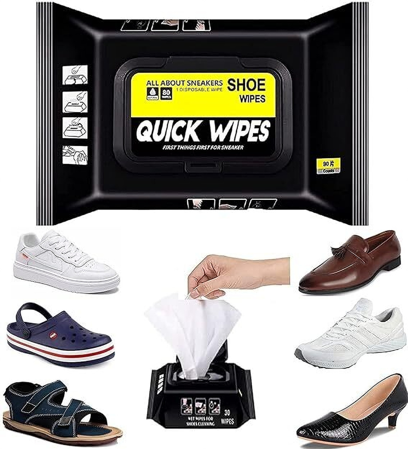 Image of Quikshines All-Purpose Shoe Cleaning Kit with Brush & Microfiber Cloth Cleaner (Leather, Generic, Leather, Sports Shoes, Synthetic Leather, White)