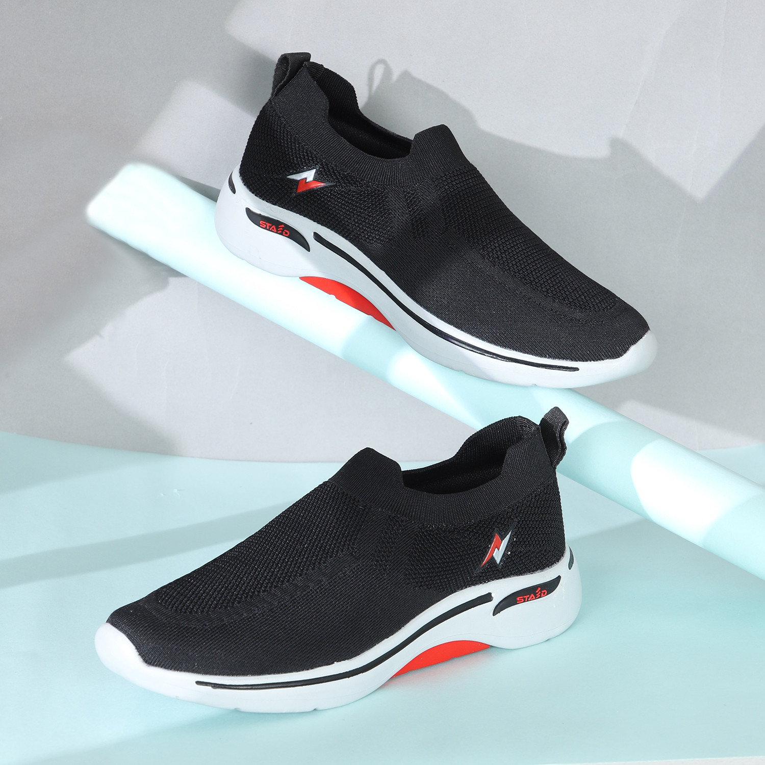 Image of STAED Men's Lightweight Running Shoes Breathable Mesh Lace-Up Sneakers EVA Sole Outdoors For Men (Black , 7)