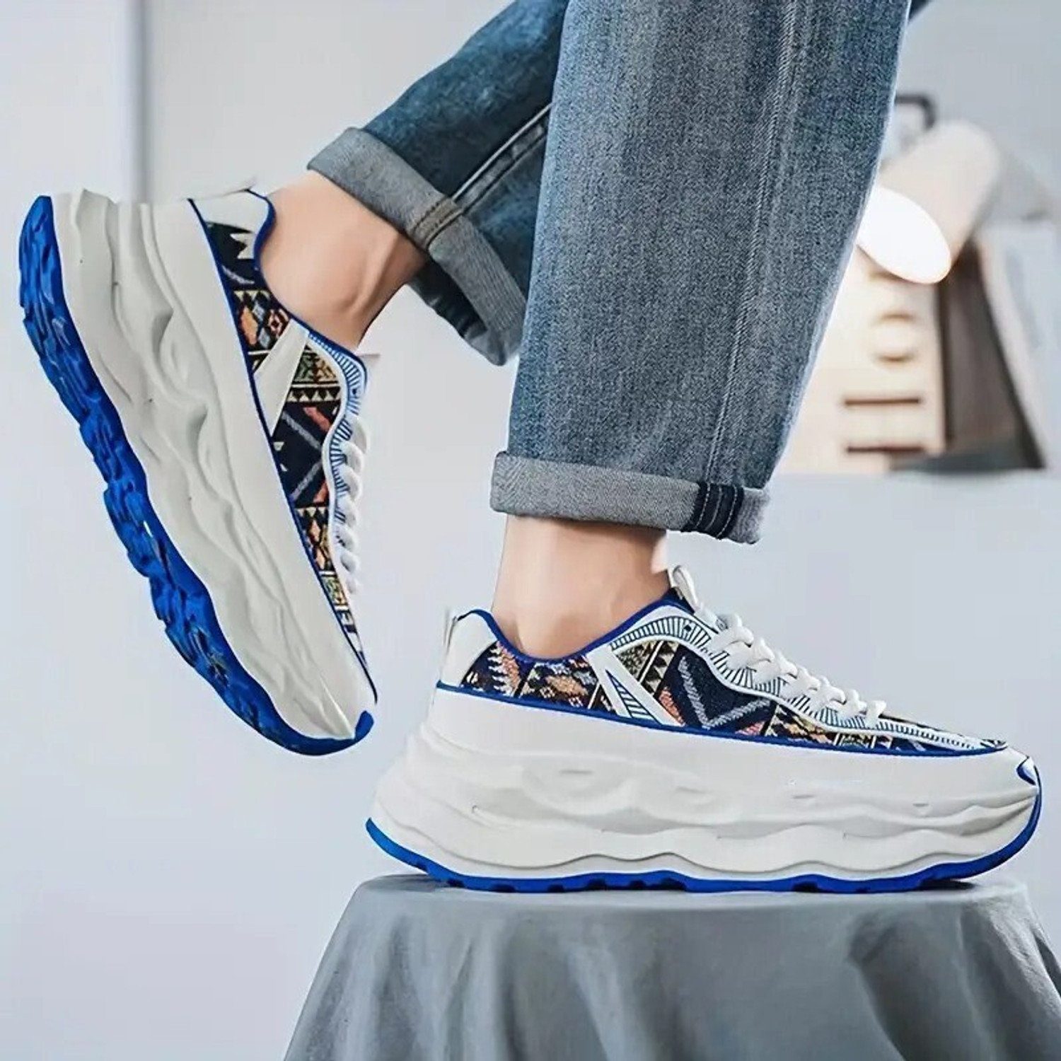 Image of Arivo Men's Chunky Sneaker Casual Sport Shoe With Thick Sole Walking Shoes For Men (Blue, White , 10)