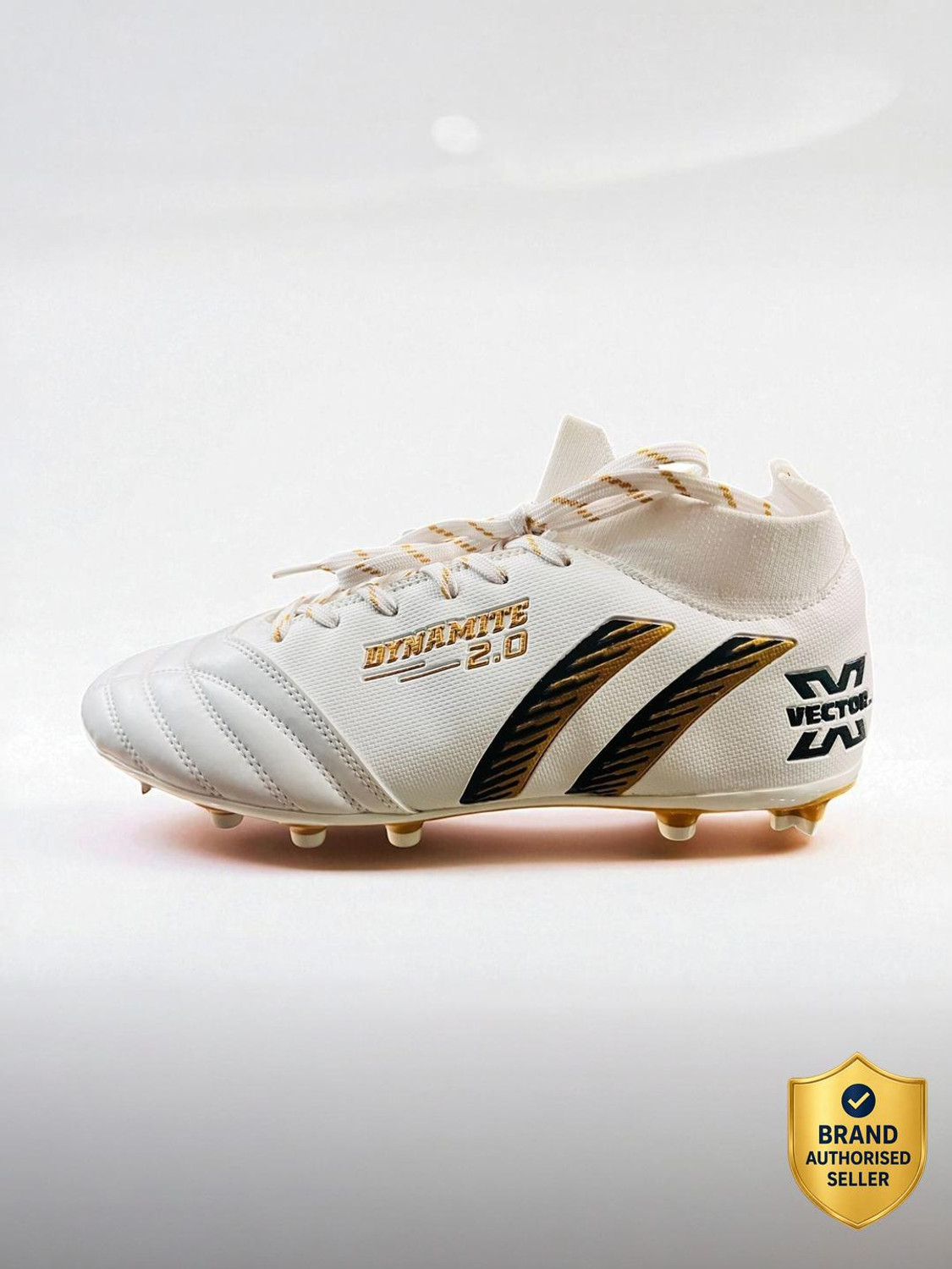 Image of VECTOR X Dynamite 2.0 Men's Football Shoes | Lightweight PVC Synthetic, Studded Outsole Football Shoes For Men (White , 4)
