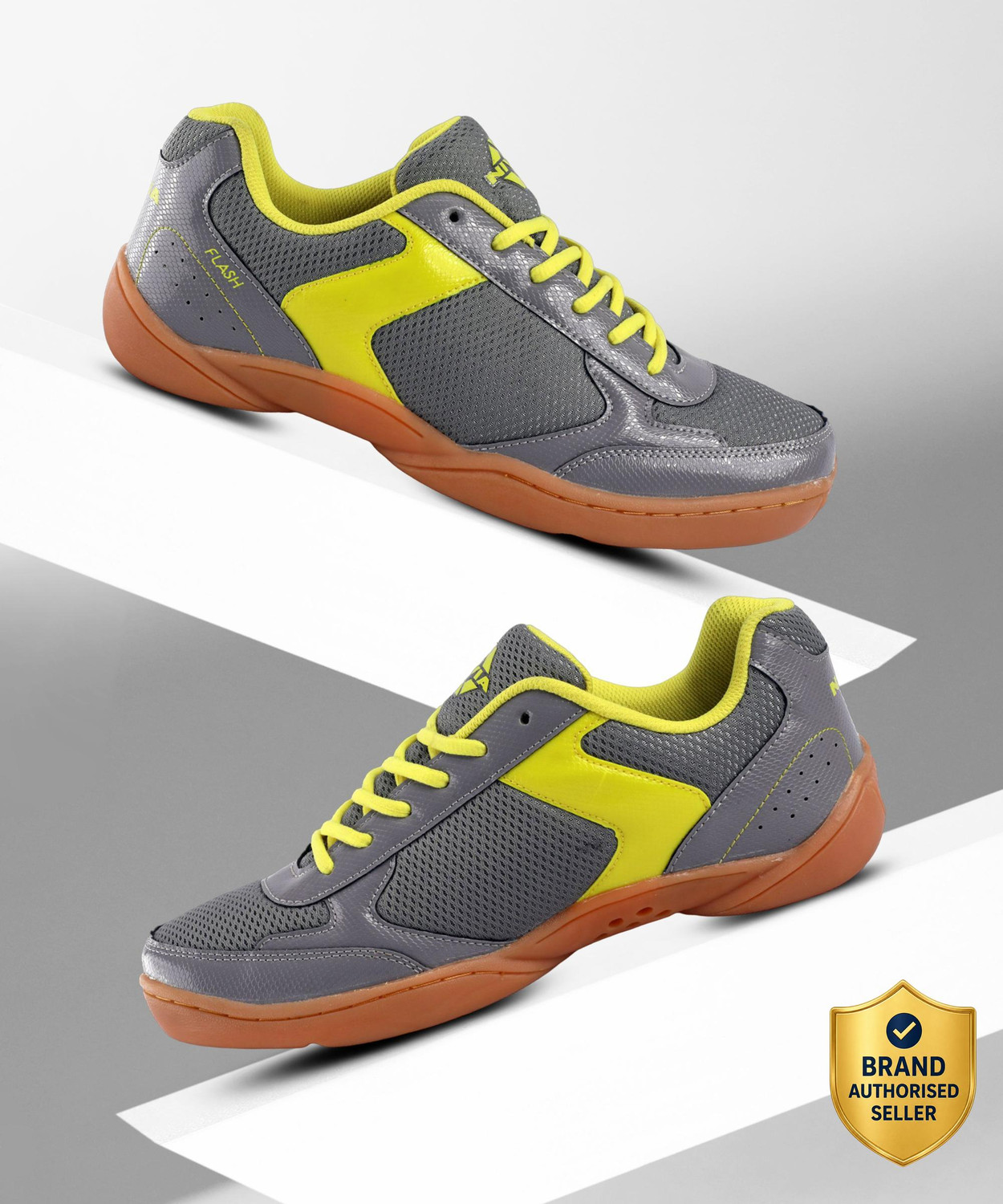 Flash Badminton Shoes For Men  (Grey, Yellow)