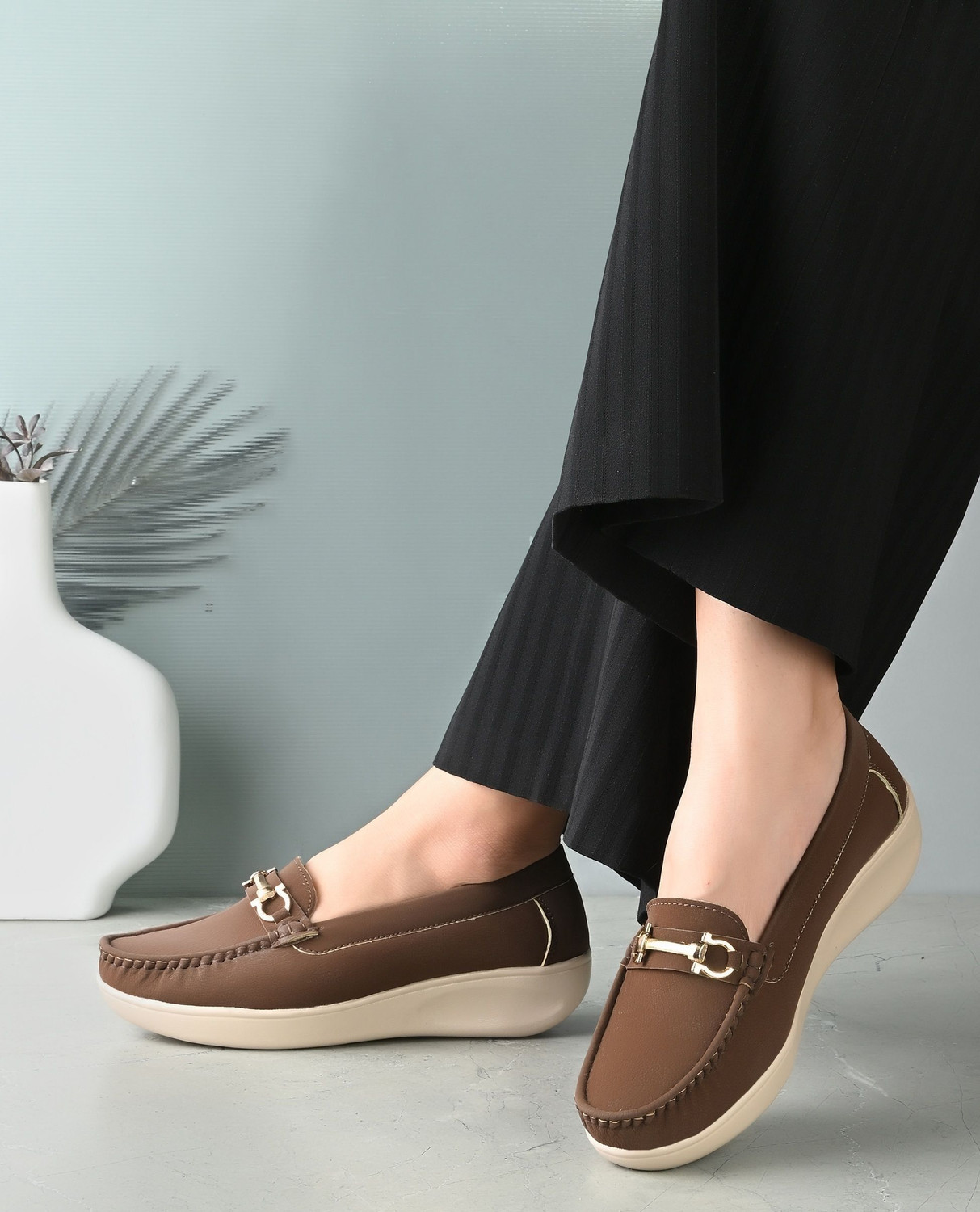 Image of Deals4you Women Soft Comfortable Slip-On Buckle Loafers for Casual Loafers For Women Loafers For Women (Purple , 4)