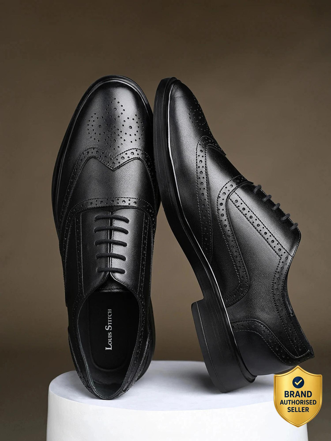 LOUIS STITCH Jet Black Lightweight Formal Brogue Shoes for men, LSFXBG