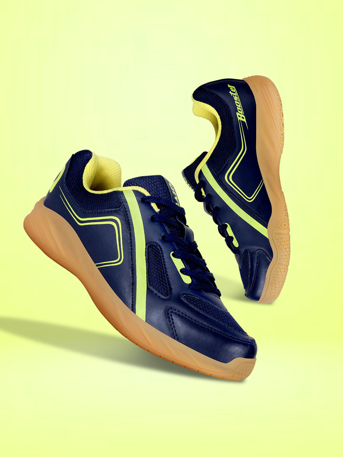 Image of AIVIN Booster Court Badminton Shoes For Men (Navy, Yellow , 3)