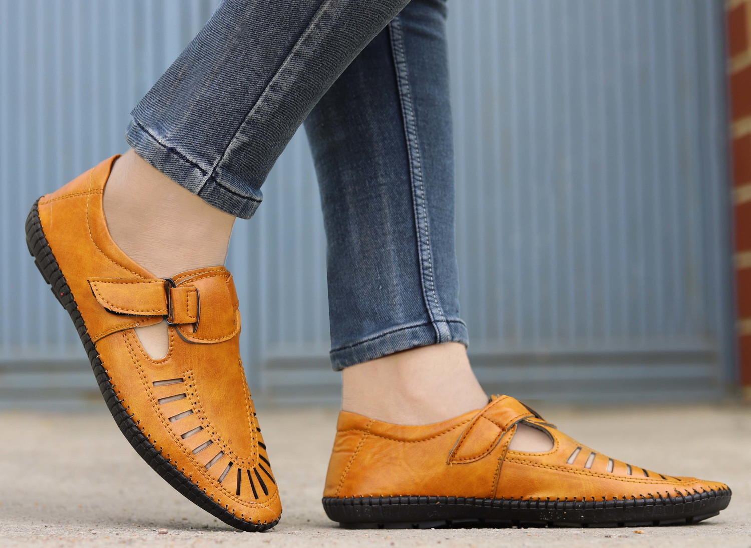 Synthetic leather sandals clearance