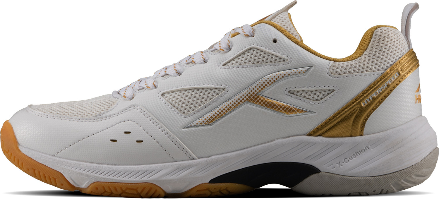 Hyper Speed Badminton Shoes For Unisex (White, Gold , 8)
