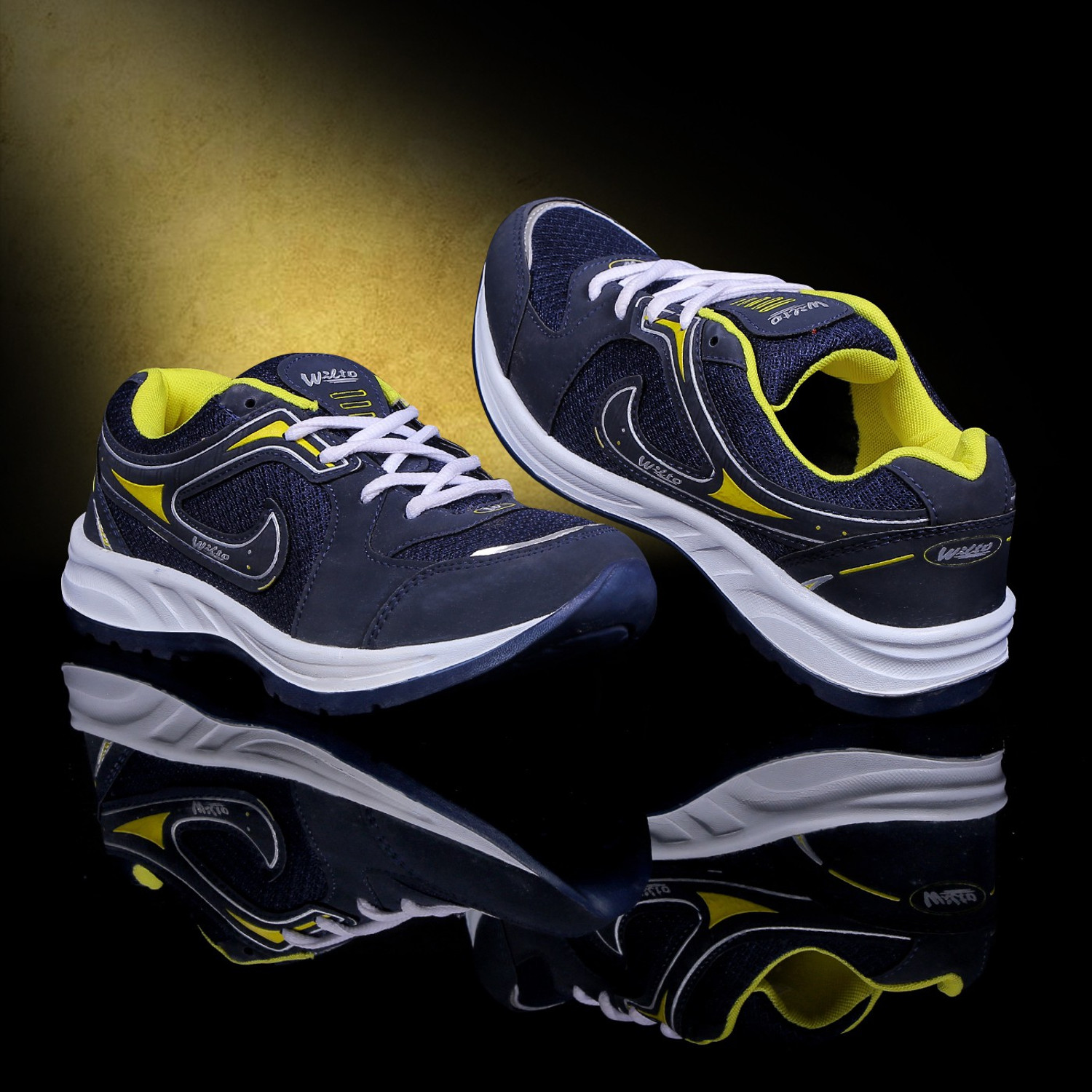 Image of asian Asian Bullet-13 sports shoes for men | Stylish Casual sport shoes for men | running shoes for boys | Lace up Lightweight yellow shoes for running, walking, gym, trekking, hiking & party For Men (Navy, Yellow , 8)