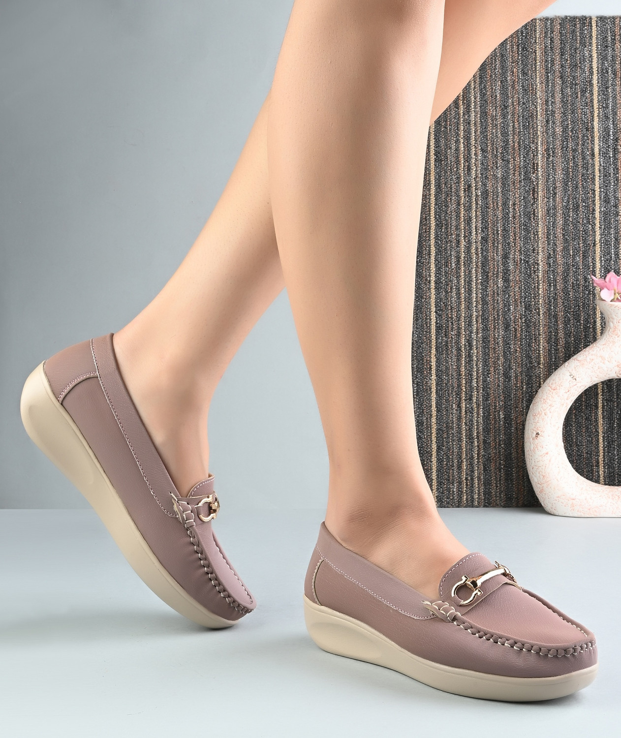 Image of Deals4you Women Soft Comfortable Slip-On Buckle Loafers for Casual Loafers For Women Loafers For Women (Purple , 4)