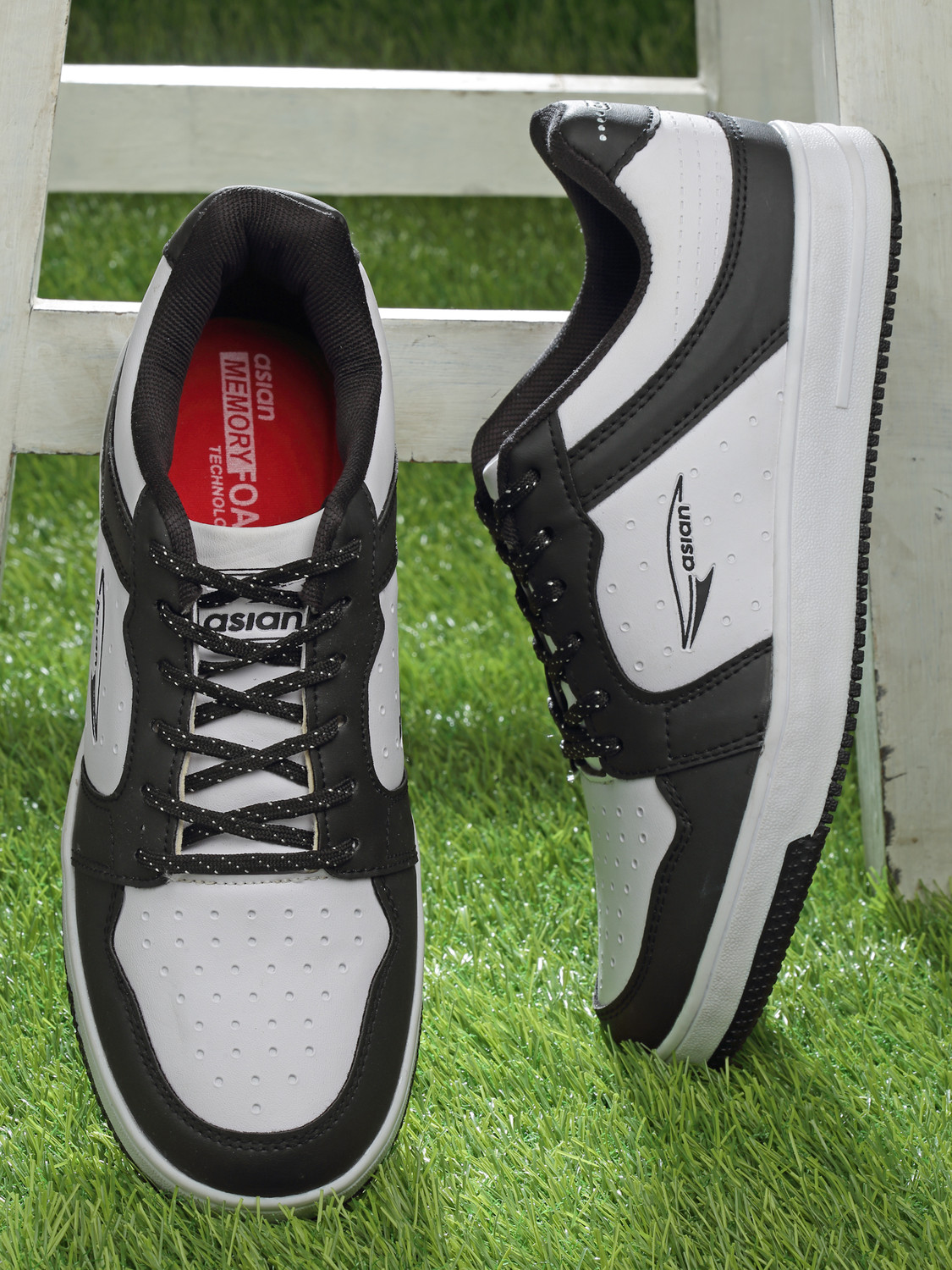 asian Flat Sole Sneakers Shoes for all Day wear with Memory Cushion Footbed Sneakers For Men White Black 7 Price History