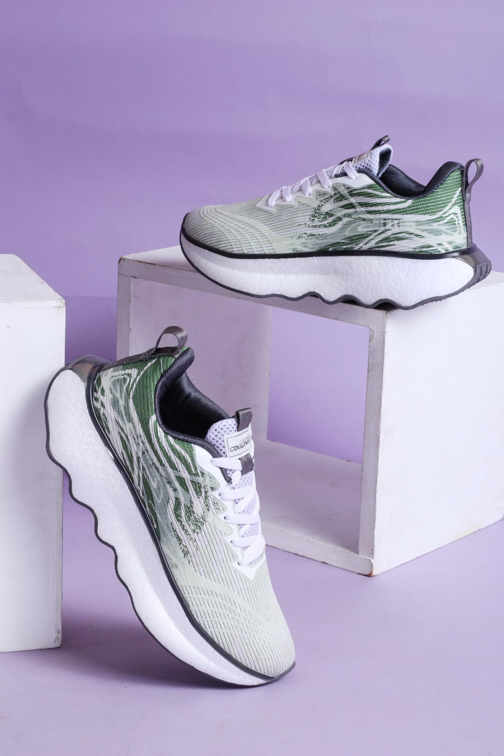 Image of COLUMBUS VIPER Running Shoes For Men (White, Green , 6)