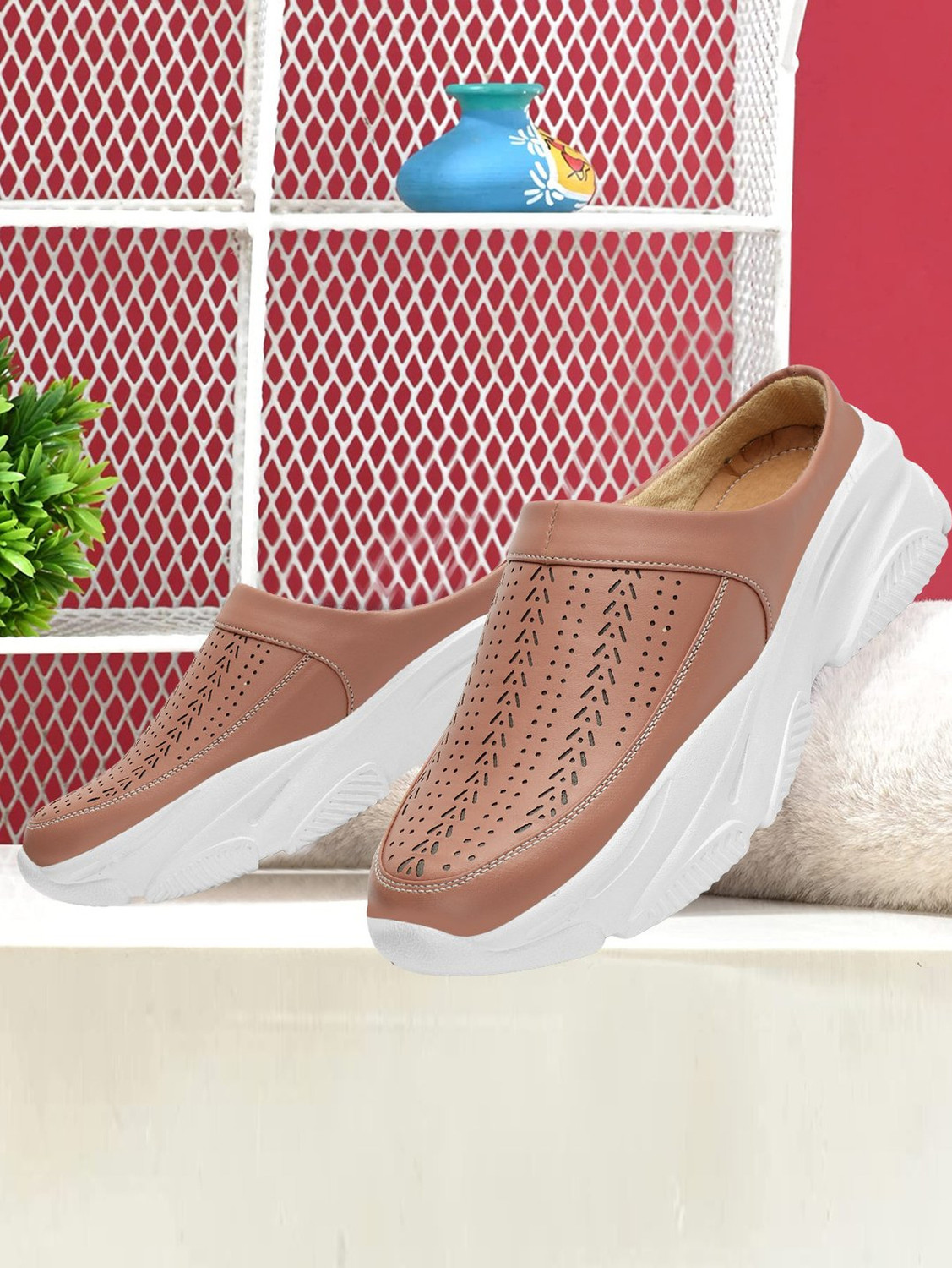 Image of FOOTLOOSE Women Flats Comfortable Slip On Backless Pointed Toe Mules Shoes Casuals For Women (Brown , 9)