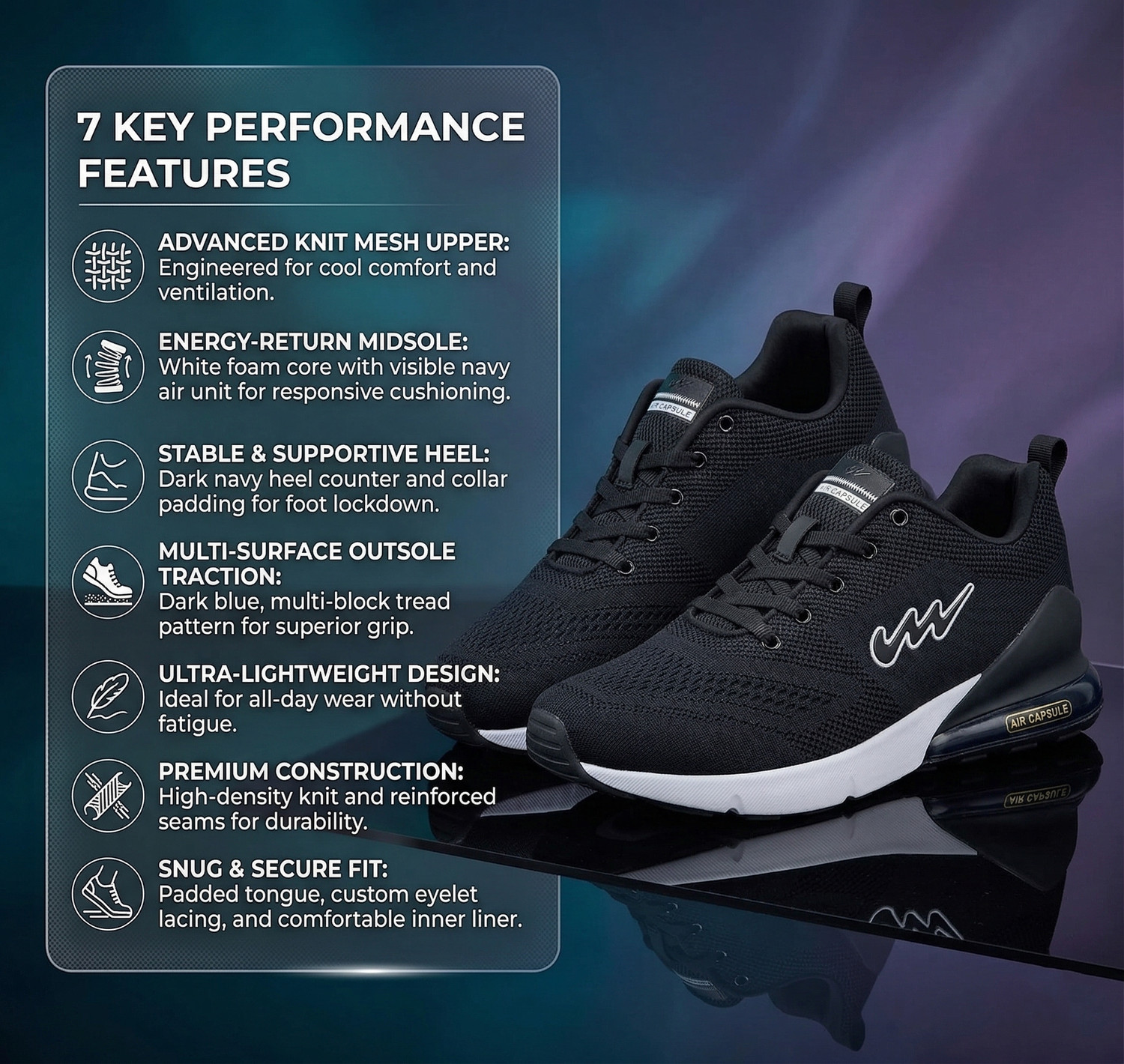 Image of Hsquare Running Shoes For Men (Black , 8)
