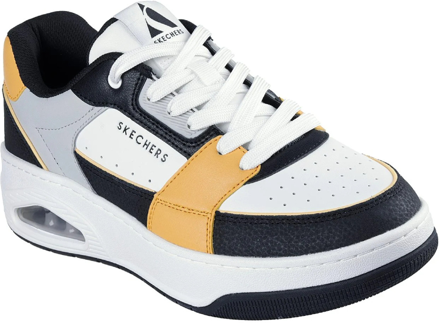 Image of Skechers Uno Court-Low-Post Sneakers For Men (White, Black , 8)