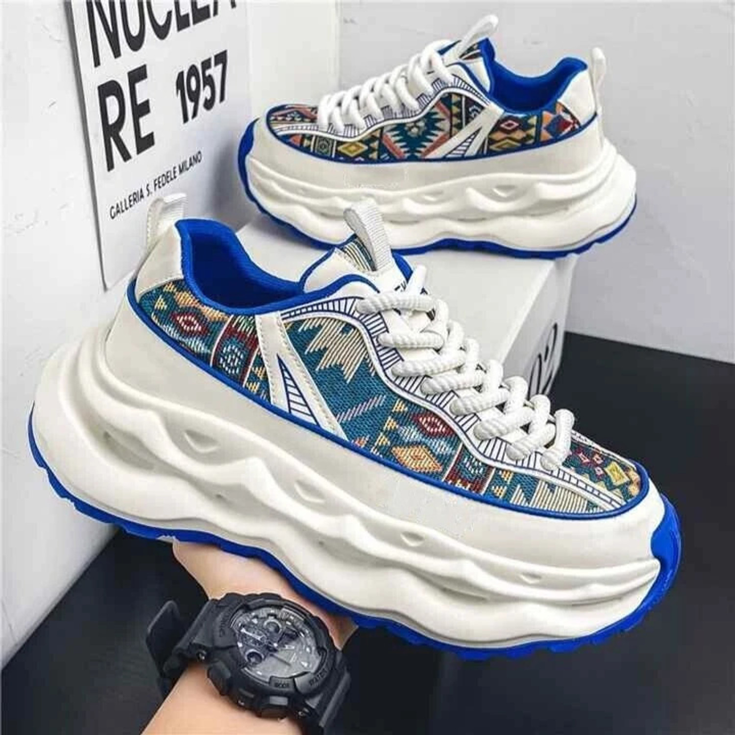 Image of Arivo Men's Chunky Sneaker Casual Sport Shoe With Thick Sole Walking Shoes For Men (Blue, White , 10)