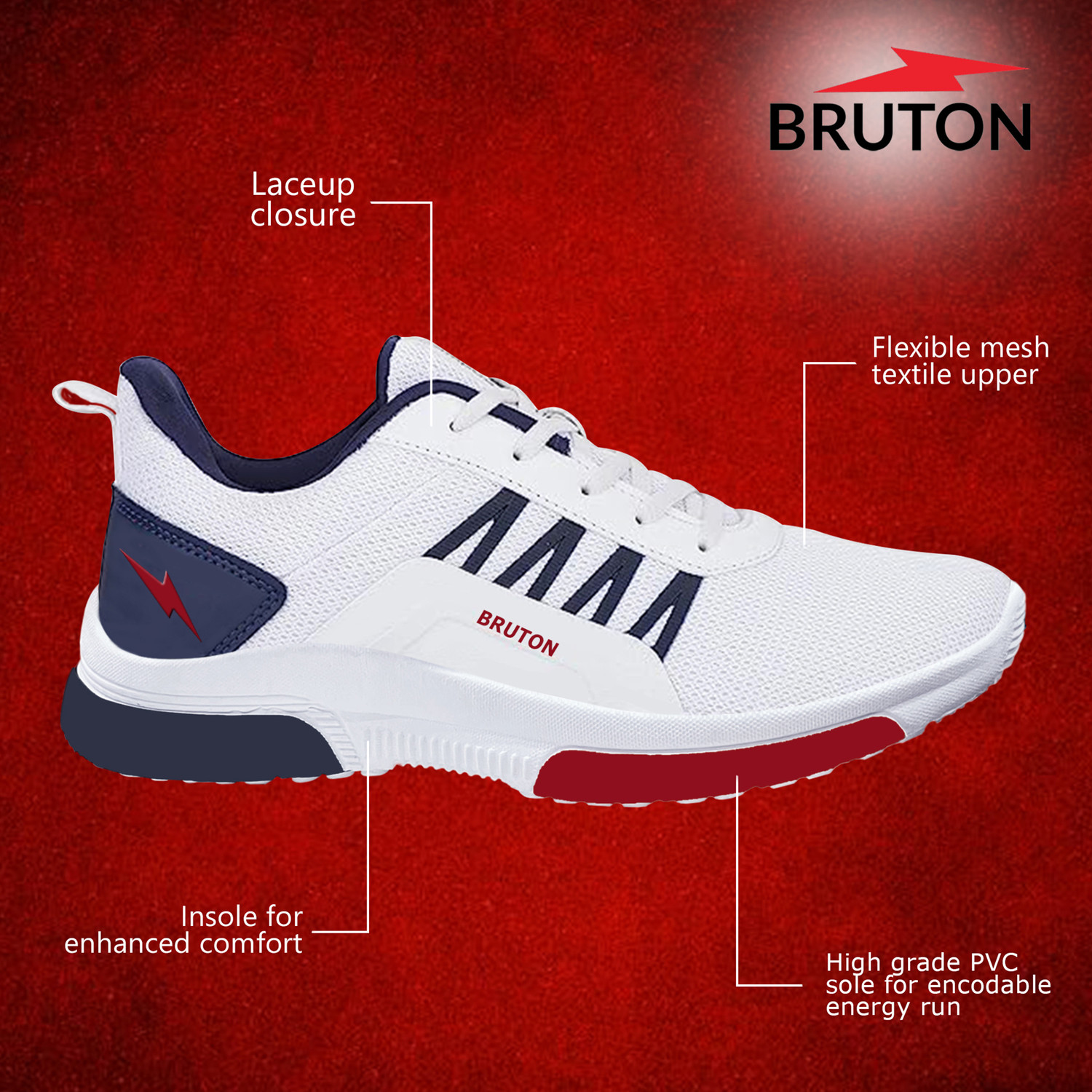 Image of BRUTON Running Shoes | Lightweight Breathable Mesh Sports Shoes | Comfortable Running Shoes For Men (White , 10)
