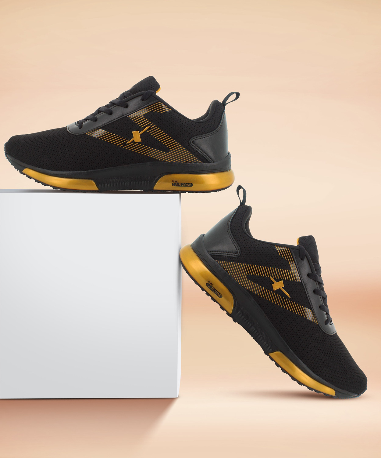 Mens black and cheap gold running shoes