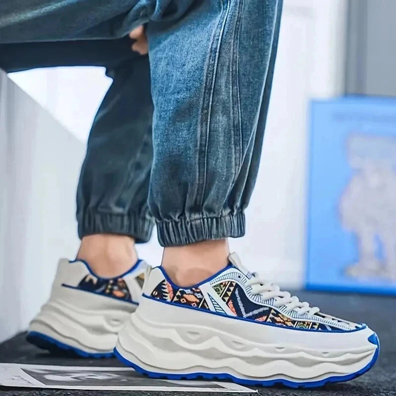 Image of Arivo Men's Chunky Sneaker Casual Sport Shoe With Thick Sole Walking Shoes For Men (Blue, White , 10)