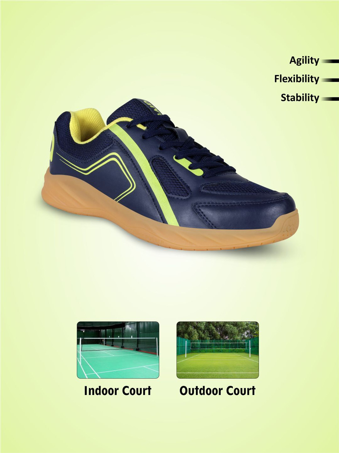 Image of AIVIN Booster Court Badminton Shoes For Men (Navy, Yellow , 3)