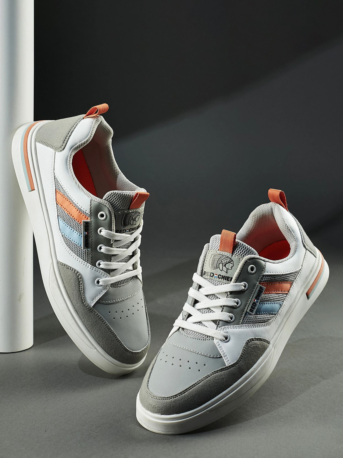LuxeCore Stylish Lace-Up Casual Shoes Sneakers For Men (Grey, White , 