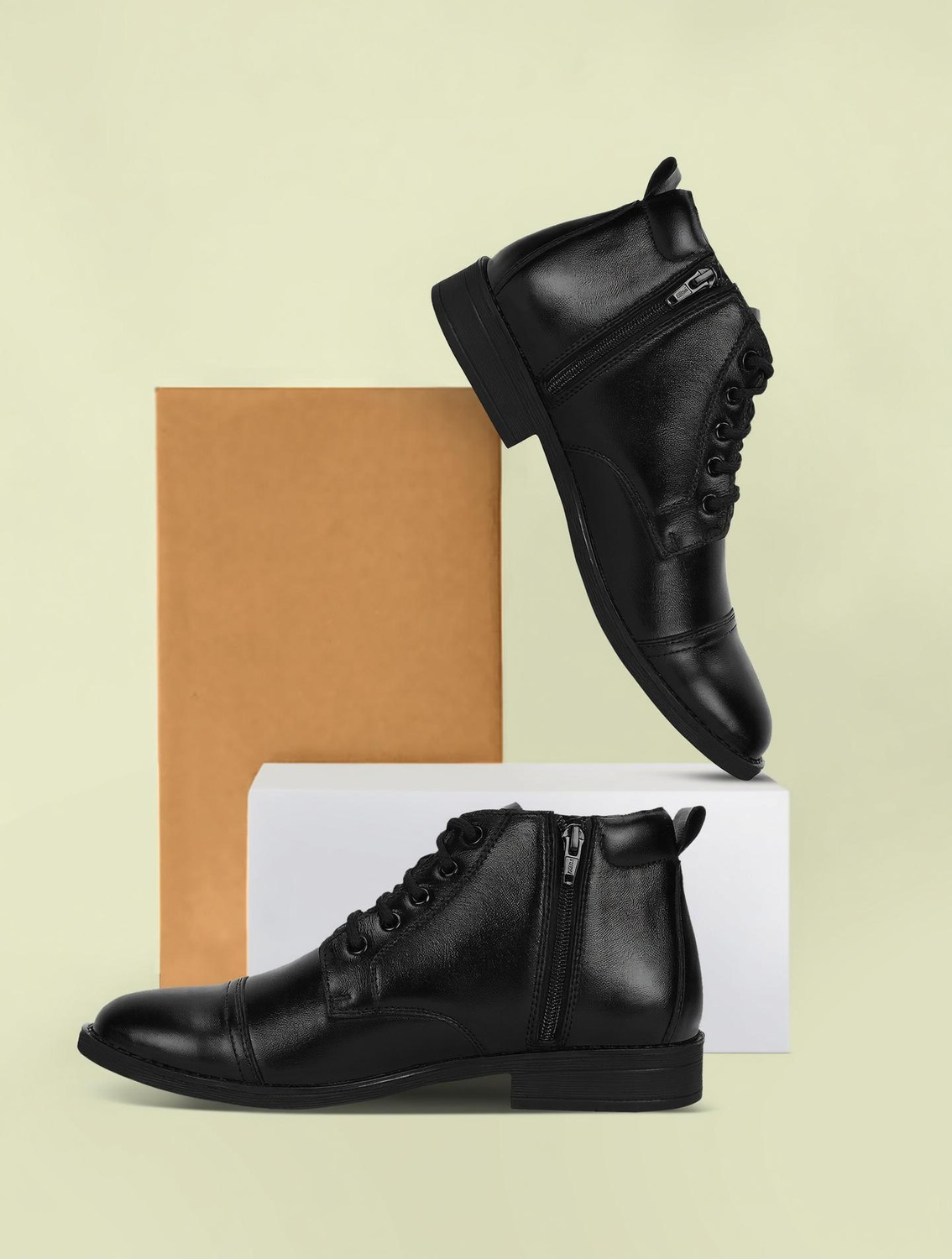 Zip Police Boots For Men  (Black)
