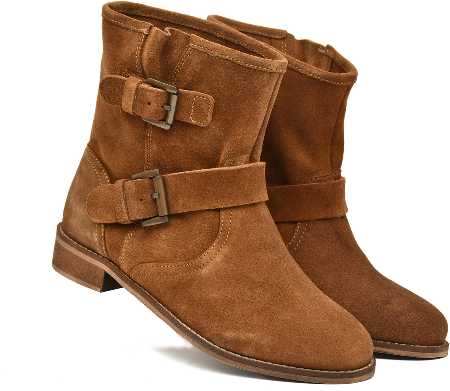 Image of PILLAA Genuine Leather Stylish Girls High Ankle Suede Party Wear Boots For Women (Tan , 5)