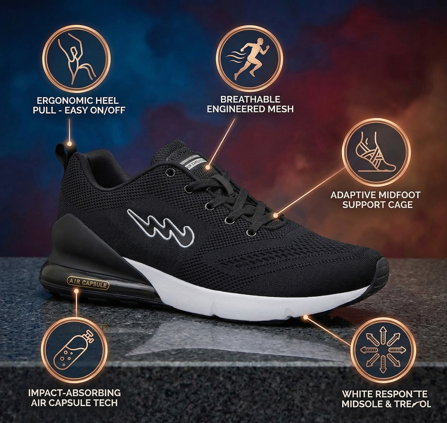 Image of Hsquare Running Shoes For Men (Black , 8)