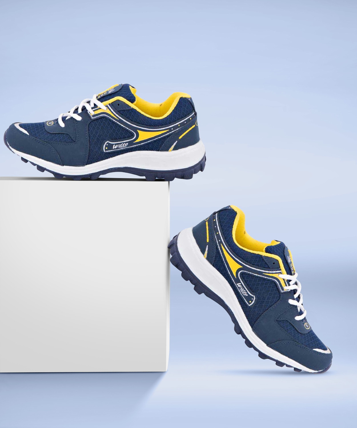 Image of asian Asian Bullet-13 sports shoes for men | Stylish Casual sport shoes for men | running shoes for boys | Lace up Lightweight yellow shoes for running, walking, gym, trekking, hiking & party For Men (Navy, Yellow , 8)