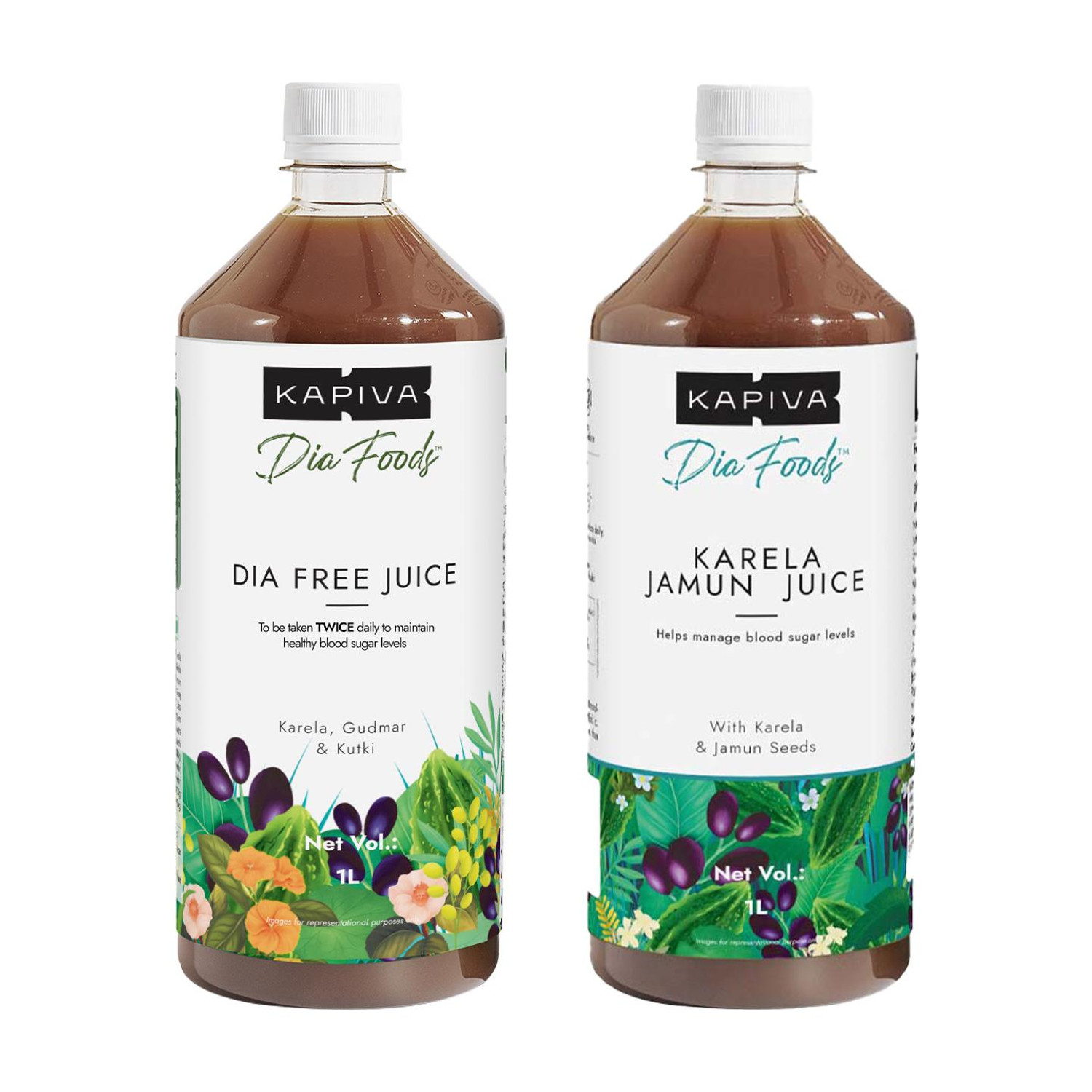 Kapiva Dia Free Juice & Karela Jamun Juice | Blood Sugar Control Combo