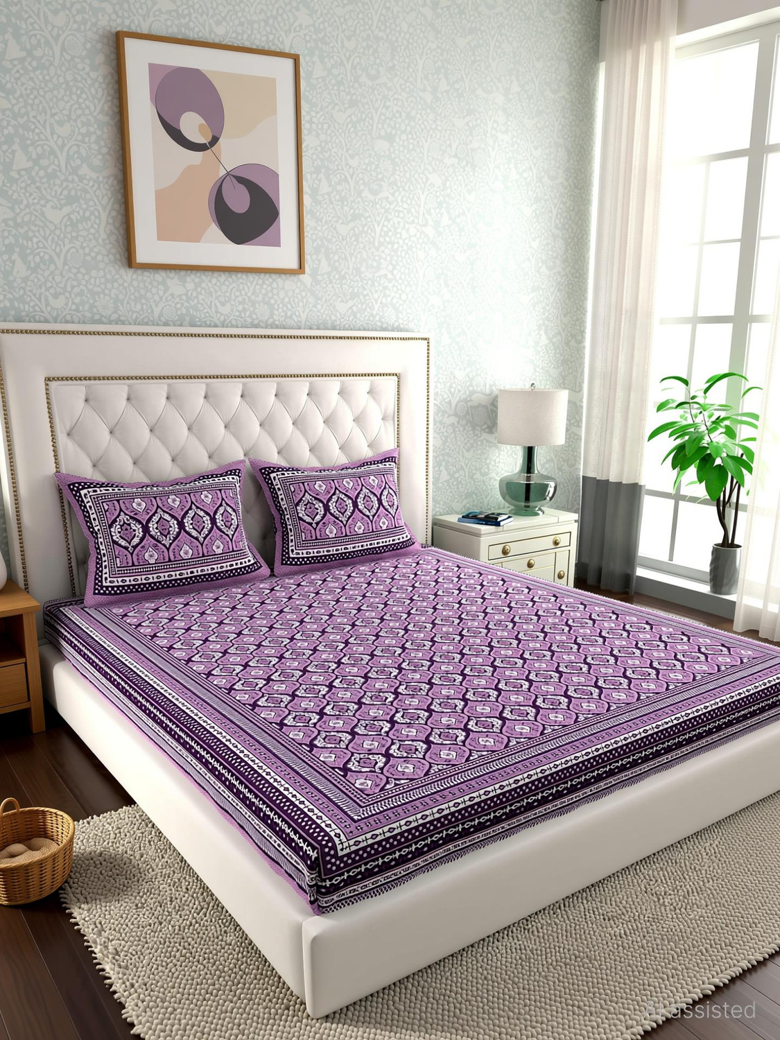 CLOTHOLOGY 144 TC Cotton Double Printed Flat Bedsheet