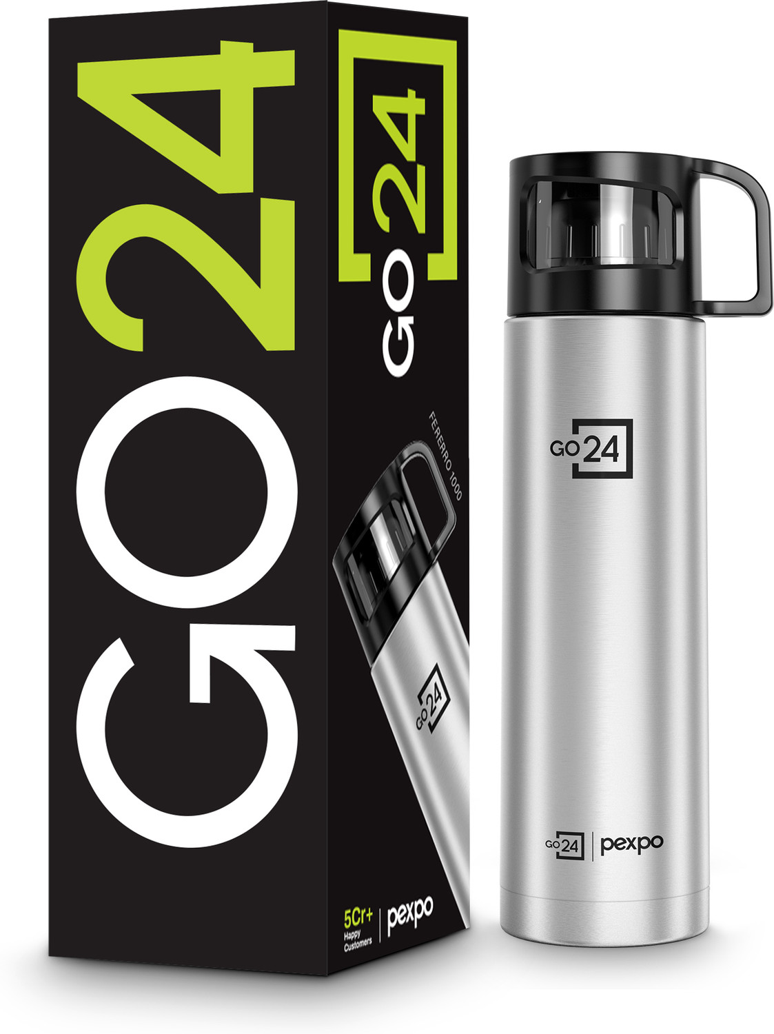 pexpo 1000ml Vacuum Insulated Water Bottle,Stainless Steel 24 Hrs Hot 