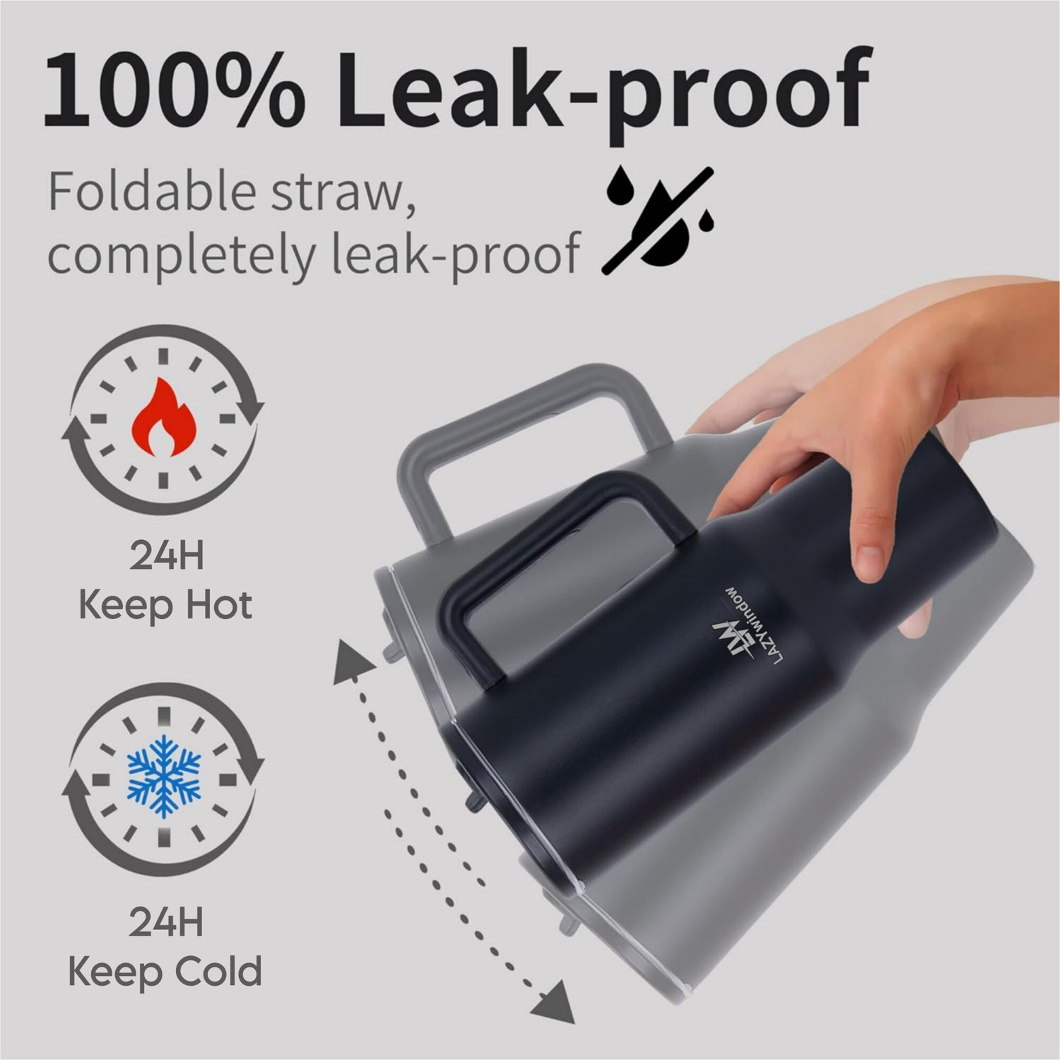 Image of LAZYwindow Insulated Stainless Steel Tumbler | Hot & Cold Thermos Cup with Straw 1200 ml Stainless Steel Sipper (Pack of 1, Black)