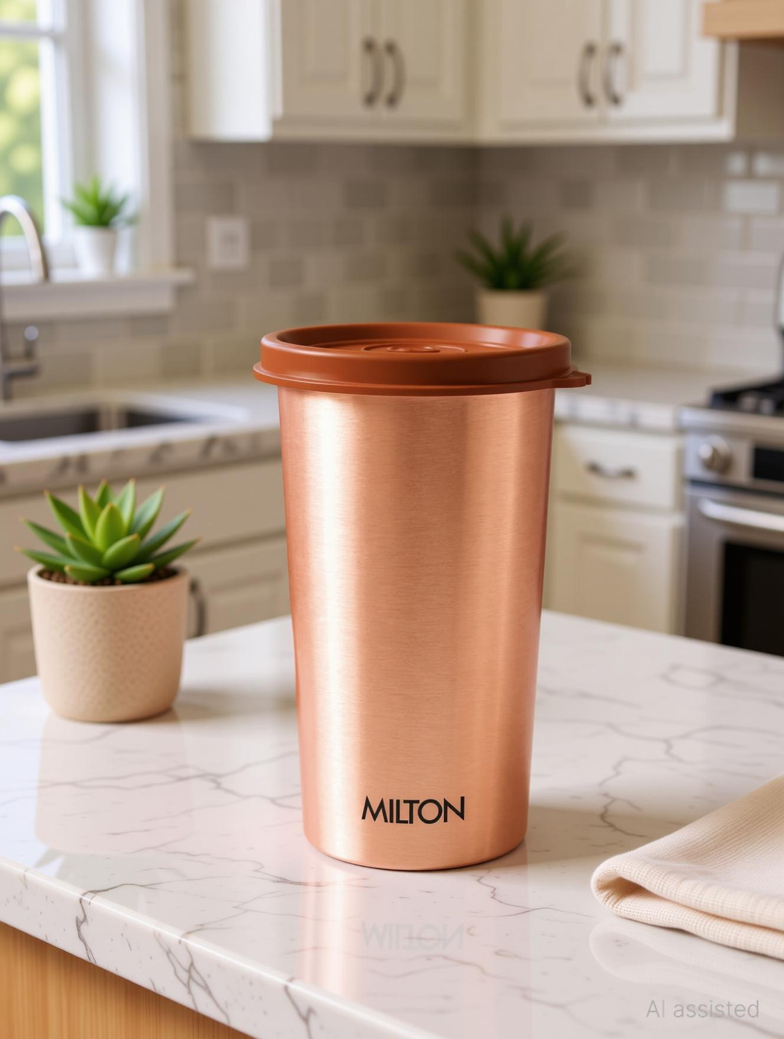 MILTON Copper Drinking Water Tumbler with Lid, 1 Piece, Copper (Lid Co
