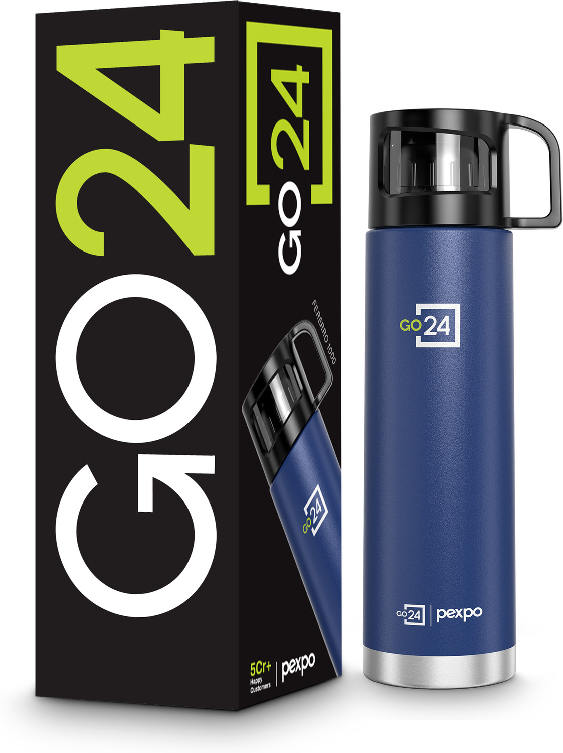 pexpo 24 Hrs Hot and Cold Vacuum Insulated Water Bottle with Jute-bag Fererro 1000 ml Flask