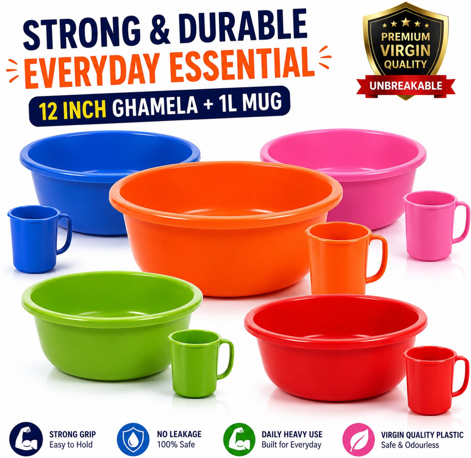 Image of balajiindustry Bucket for Bathroom 25 Litre - Large Plastic Tub Bucket with Handles 25 L Plastic Bucket (Blue)