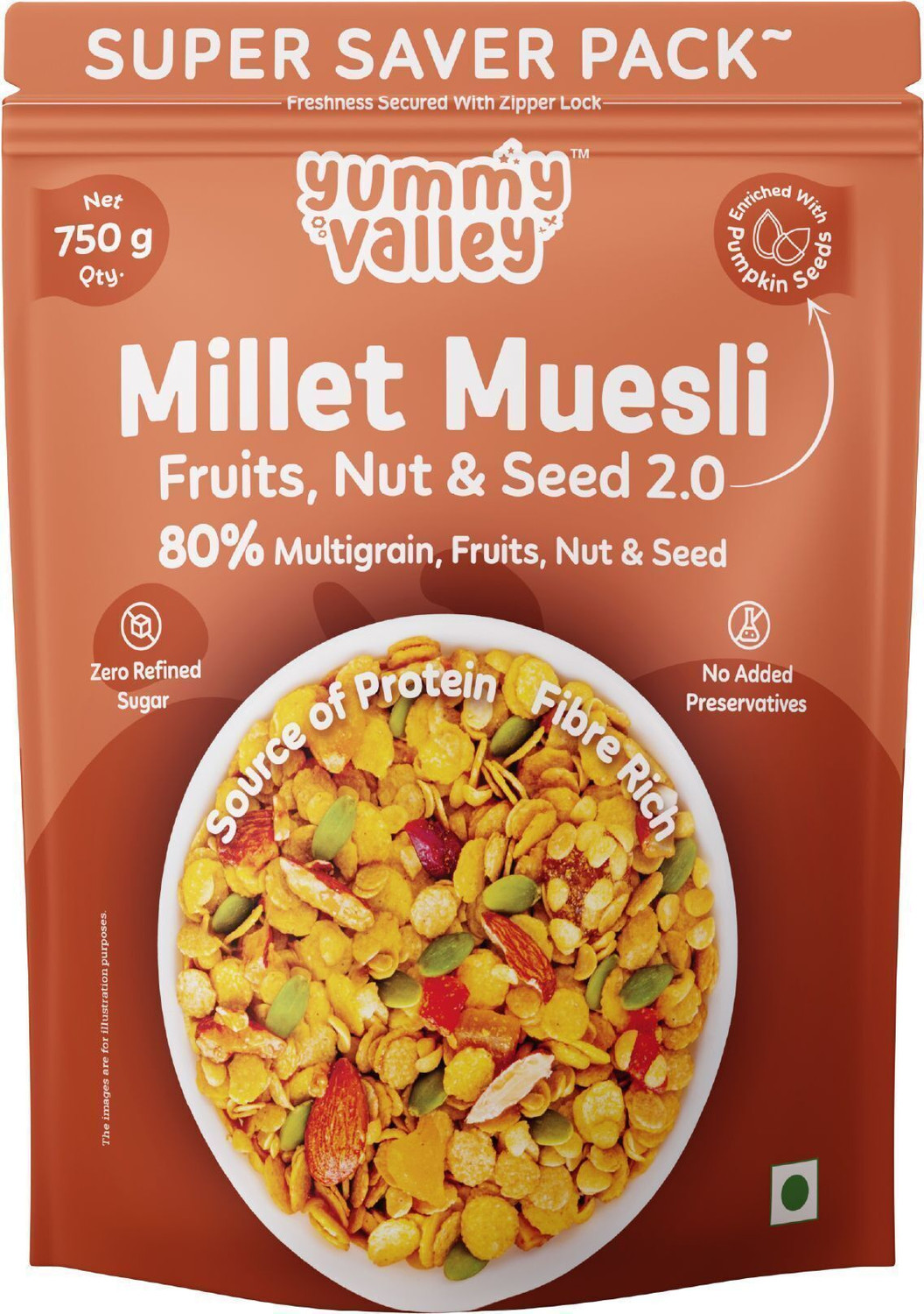 Image of fulfilling No Sugar Muesli 700g- Gluten free healthy breakfast- Seeds, Nuts and Dry fruits Pouch (700 g)