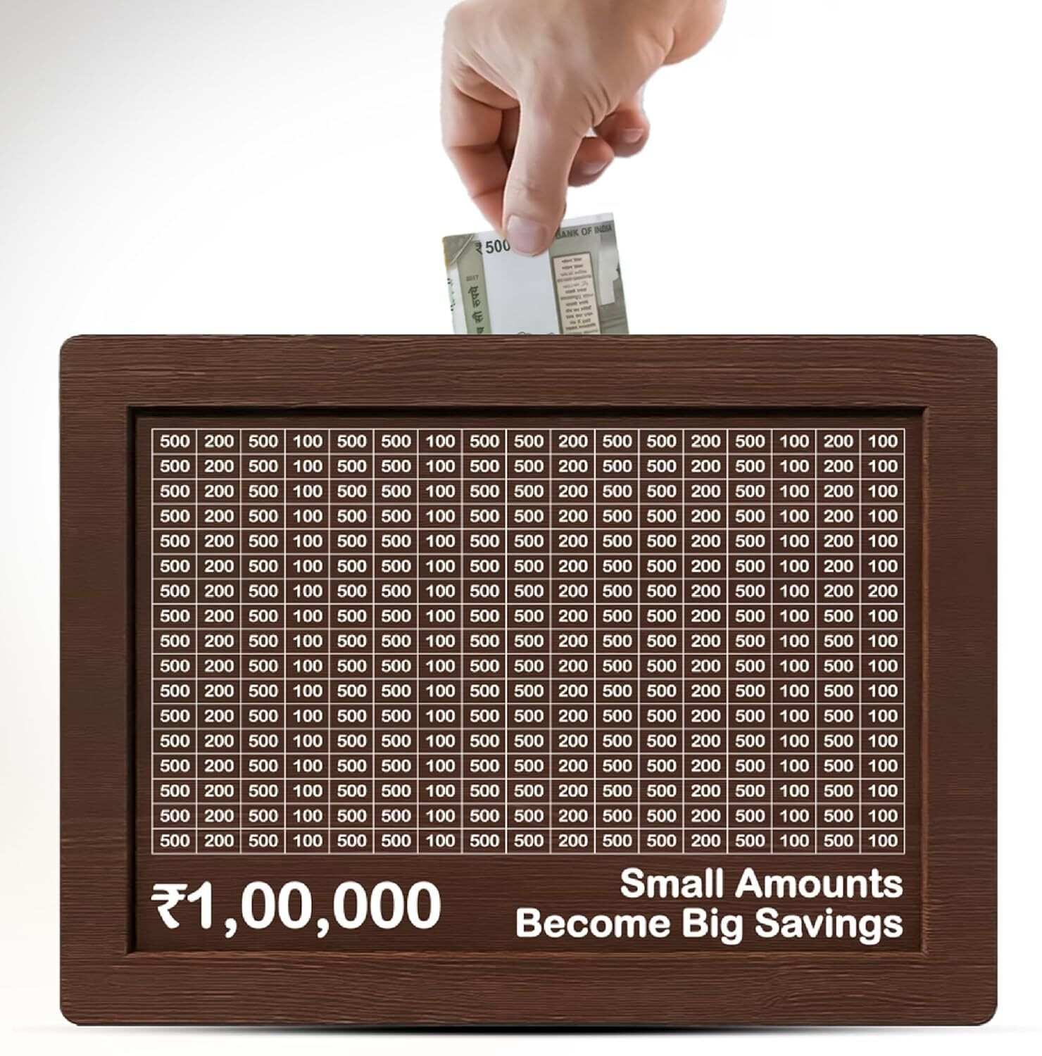 Image of Kindly 1,00,000 Rupees Money Saving Piggy Bank | Wooden Piggy Bank with Easy Tracking Coin Bank (Brown)