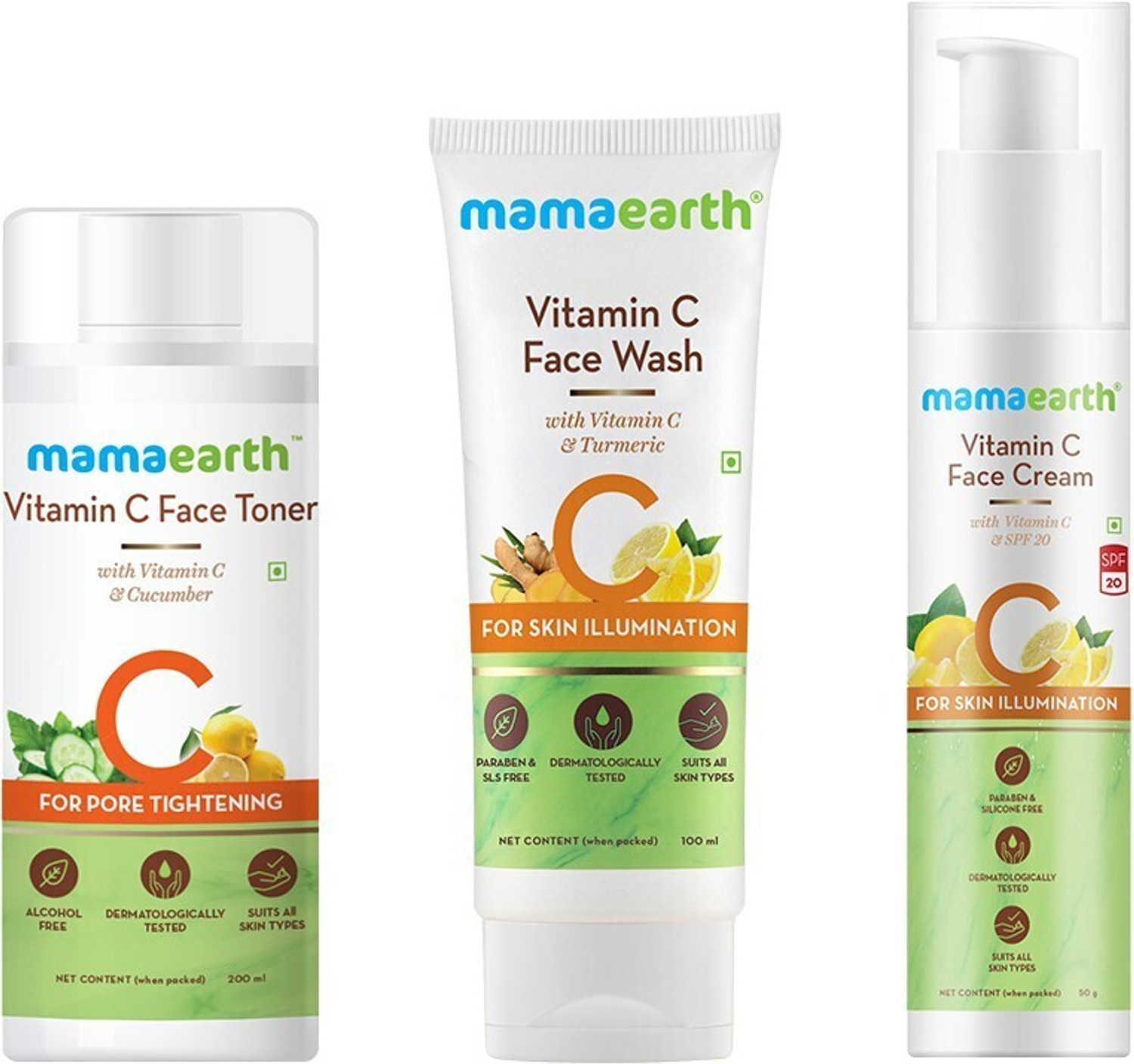MamaEarth Vitamin C Skincare Regimen Kit(Toner + Face wash + Face Crea