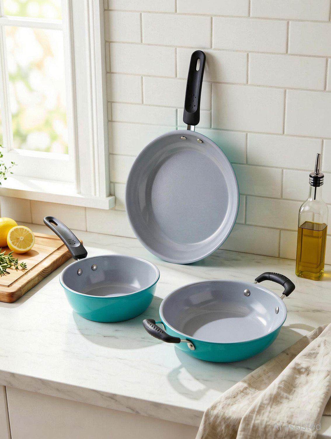 Image of Rk Premium Mini Kadai, Saucepan & Fry Pan PFOA-Free & Stay-Cool Induction Friendly Non-Stick Coated Cookware Set (Iron, 3 - Piece)