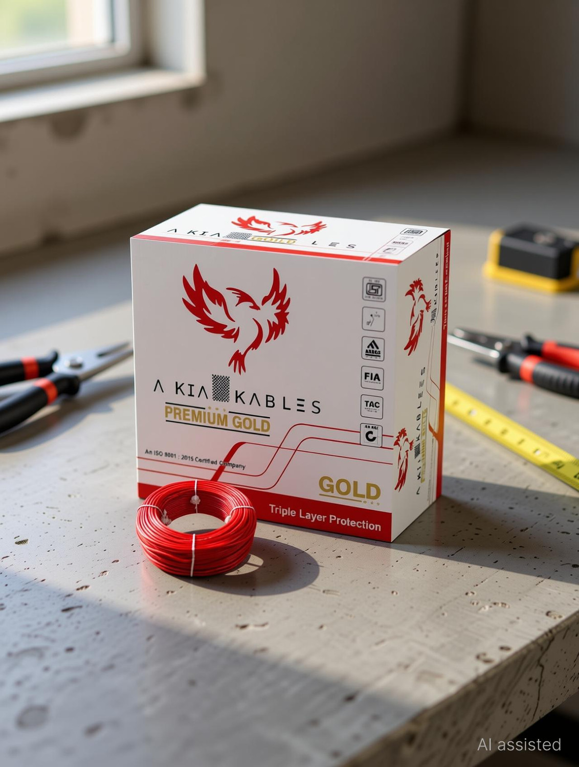 Image of AKIA KABLES 2.5SQ MM AKIA GOLD COPPER CLADAL HIGH QUALITY PVC PREMIUM QUALITY HRFR PVC 2.5 sq /mm Red 90 m Wire (RED)