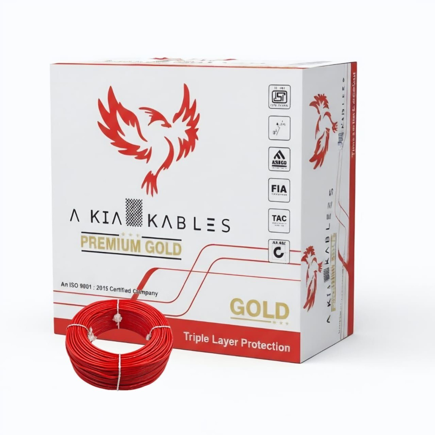 Image of AKIA KABLES 2.5SQ MM AKIA GOLD COPPER CLADAL HIGH QUALITY PVC PREMIUM QUALITY HRFR PVC 2.5 sq /mm Red 90 m Wire (RED)
