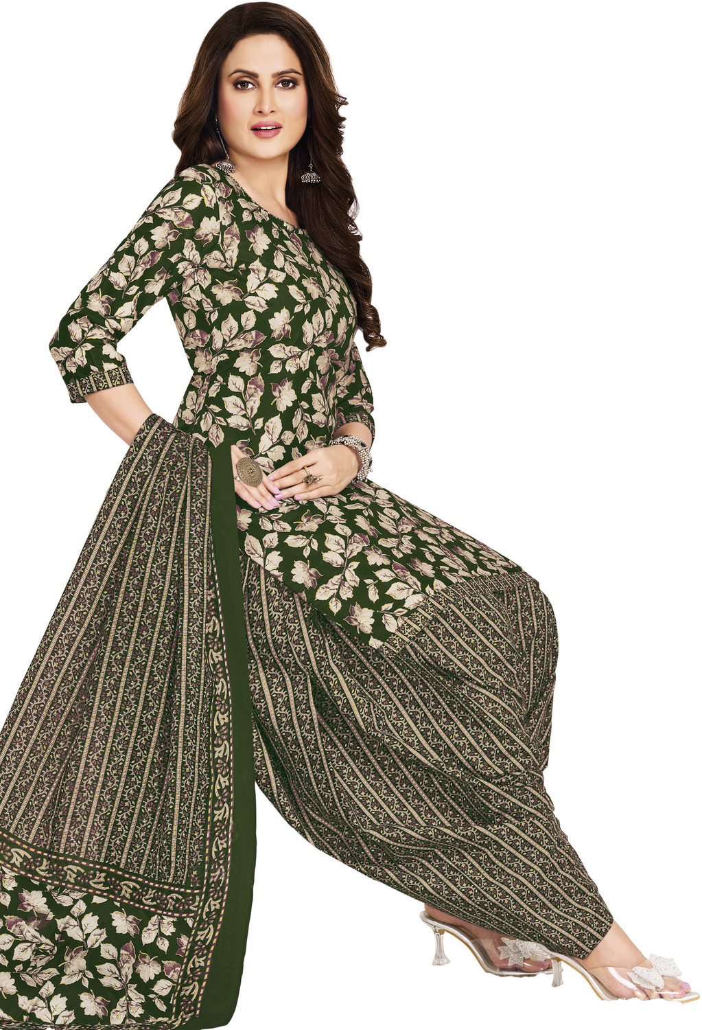 Image of SHREE JEENMATA COLLECTION SURYAJYOTI Solid Kurta, Salwar & Dupatta Set