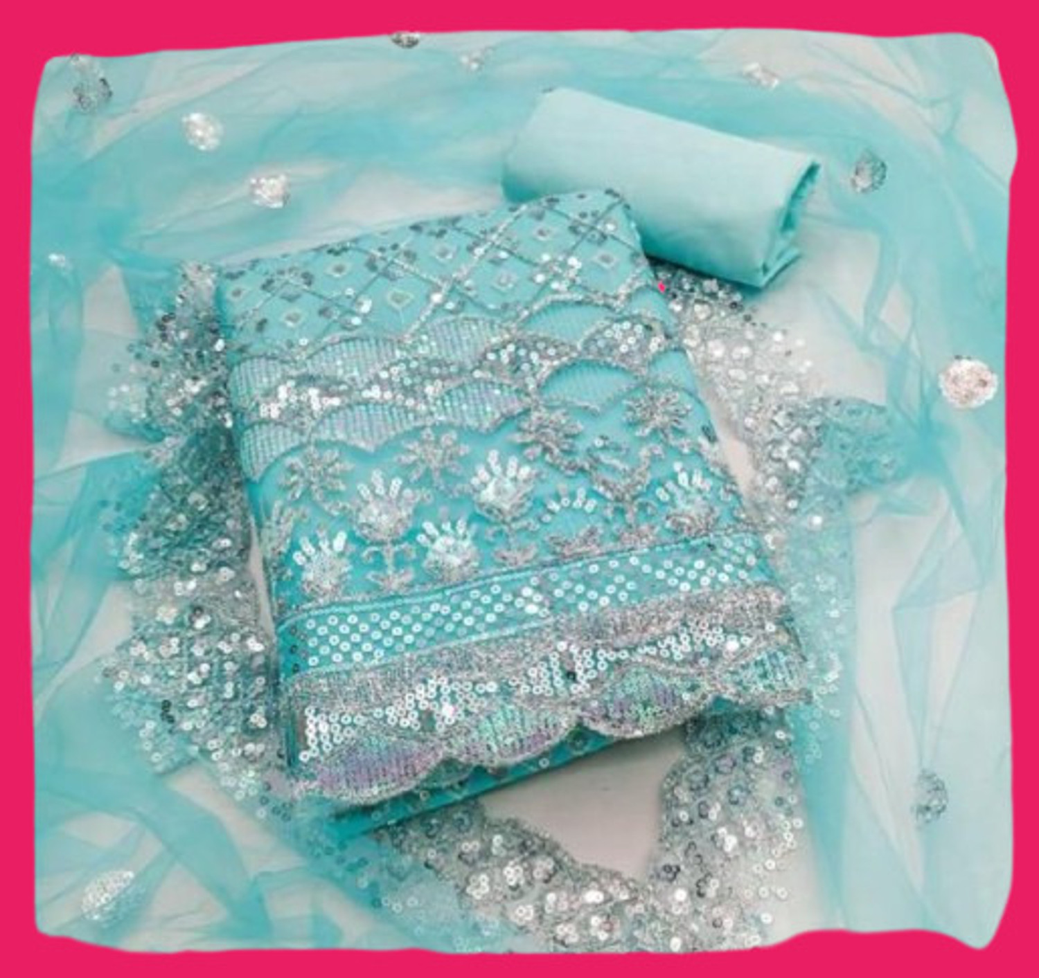 Image of Meena Bazaar Unstitched Chanderi Salwar Suit Material Embroidered