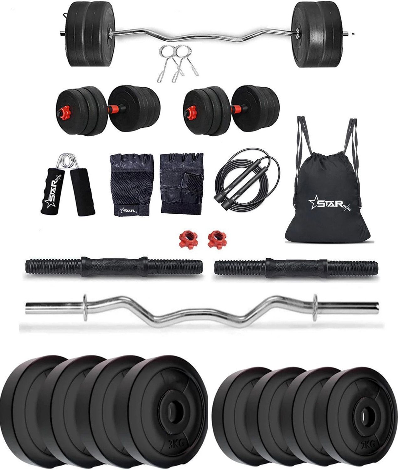 Image of TUCKER FITNESS 0.1 kg 30KG Adjustable Weight Plate Combo with DB Rod Pair, 3FT Bar & Accessories Home Gym Combo