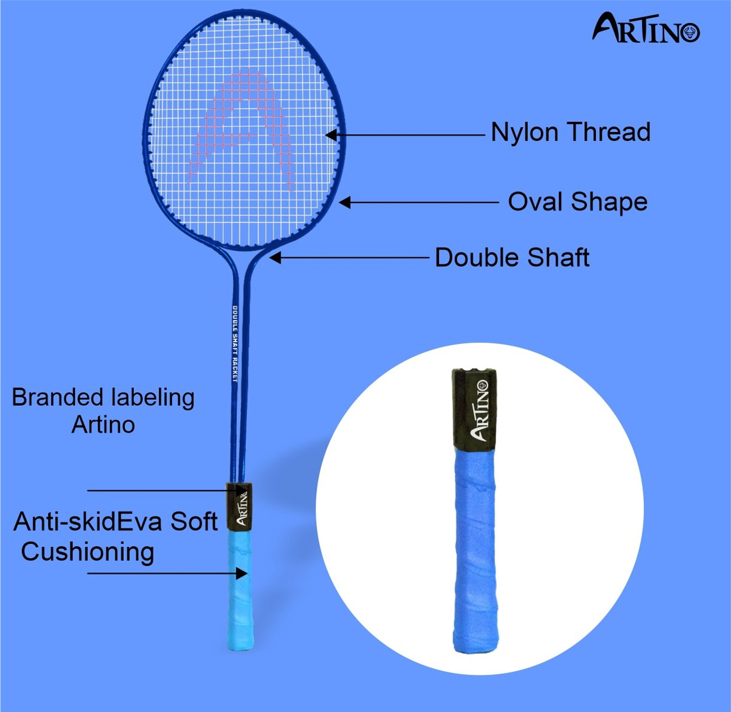 ARITNO Double Shaft Badminton Racket Set of 2 Piece with 3 Piece Nylon